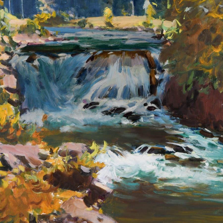 Framed Signed Gentle Waterfall Painting on Canvas - 4