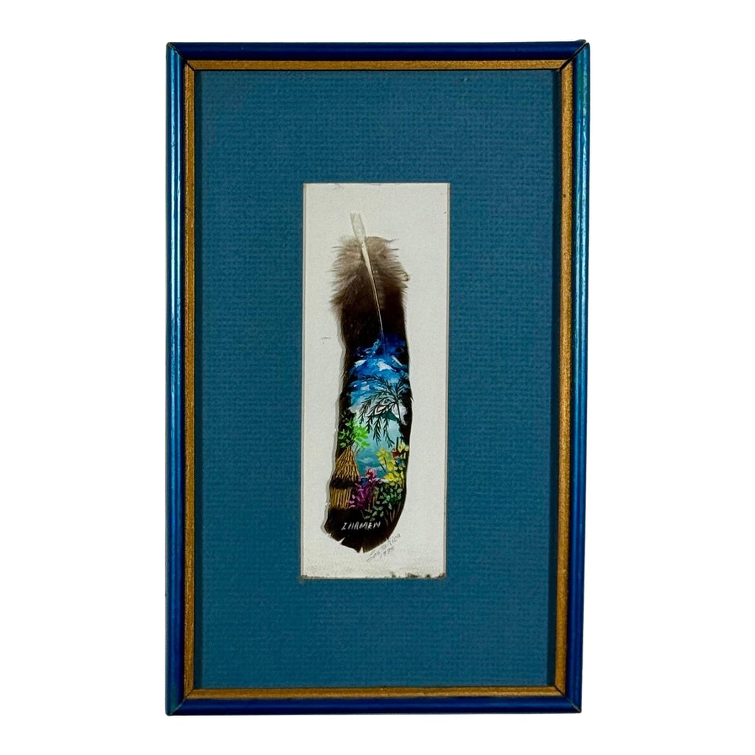 Vintage 1992 Costa Rica Hand-Painted Feather Art, Framed & Signed (1 of 8)