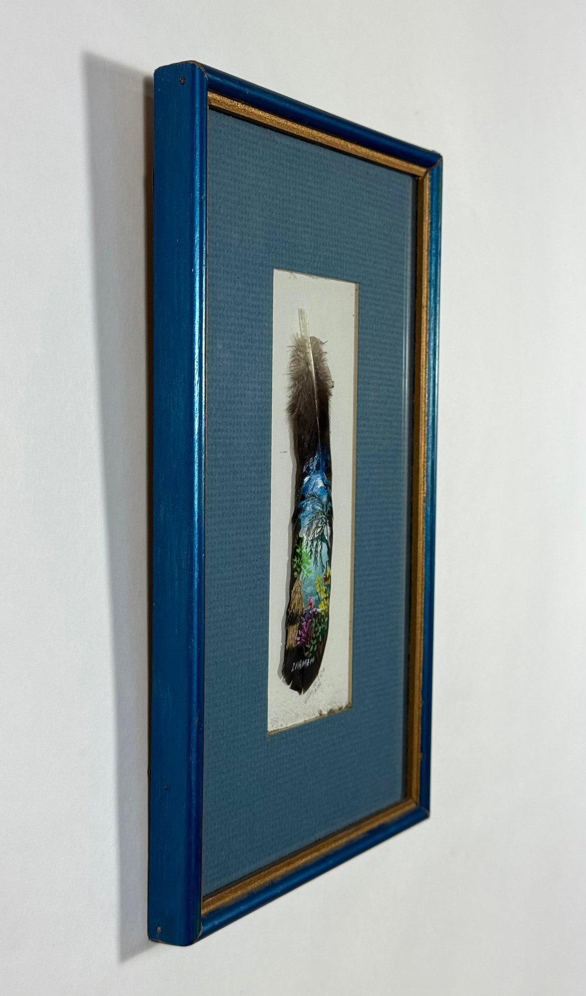 Vintage 1992 Costa Rica Hand-Painted Feather Art, Framed & Signed - 5