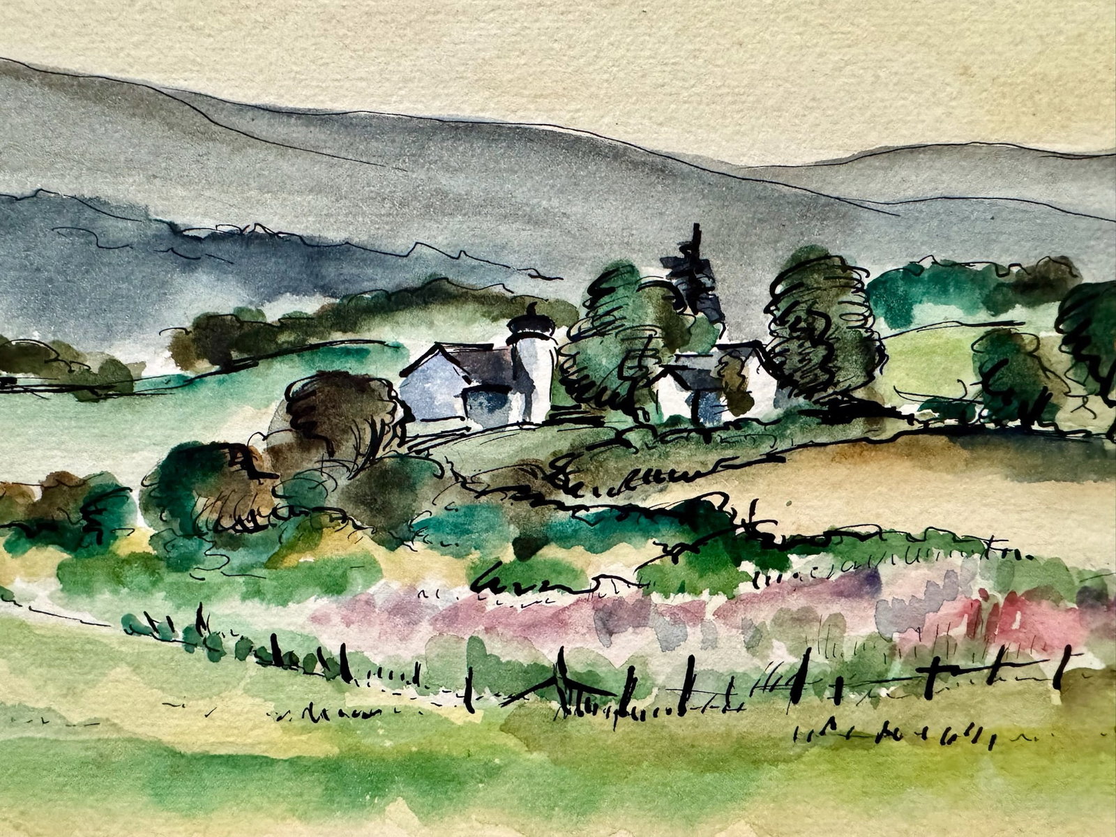 Henry Emil Salloch Original Watercolor on Paper Shenandoah Valley, Va. 1944. - 2