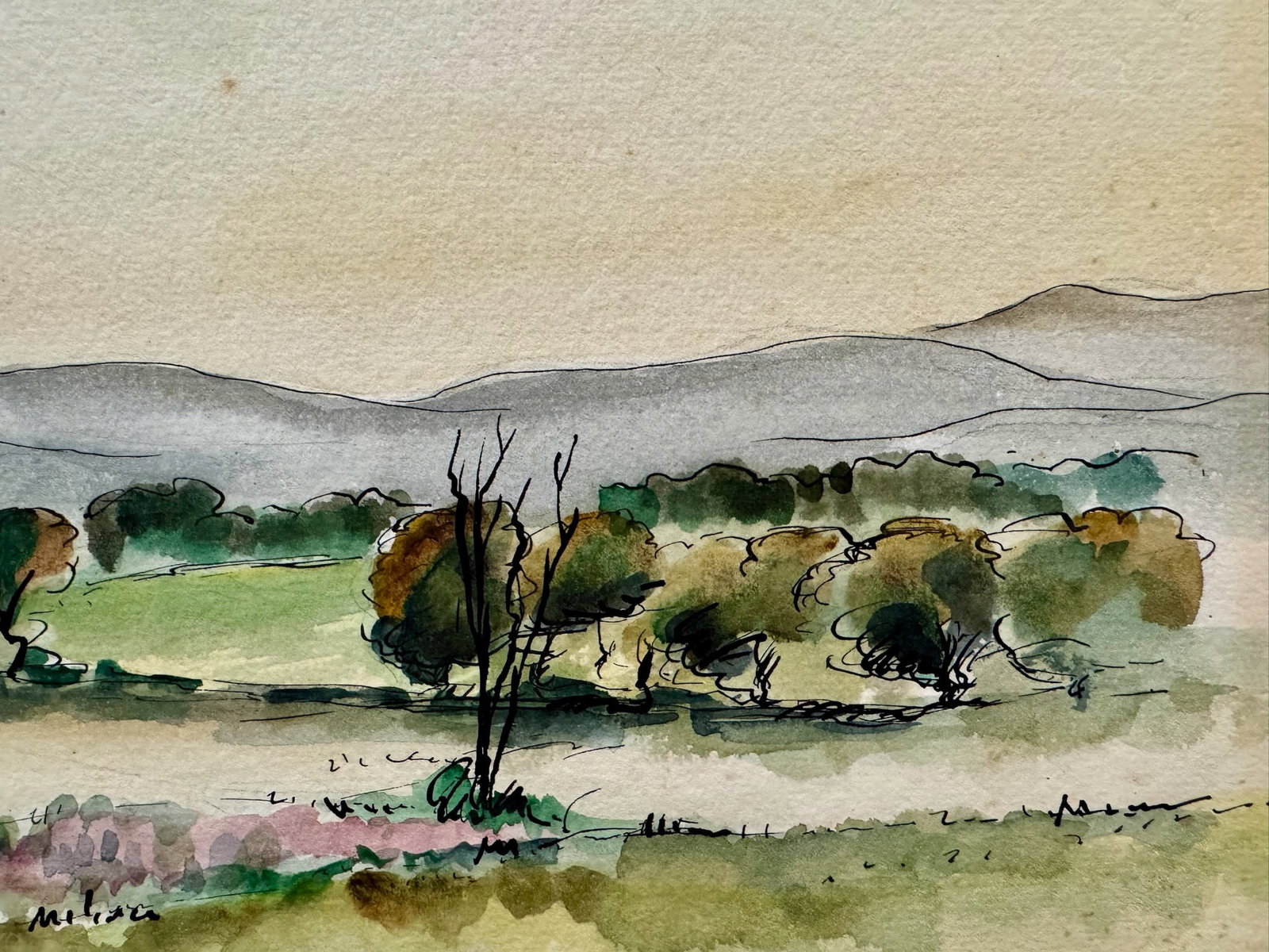 Henry Emil Salloch Original Watercolor on Paper Shenandoah Valley, Va. 1944. - 3