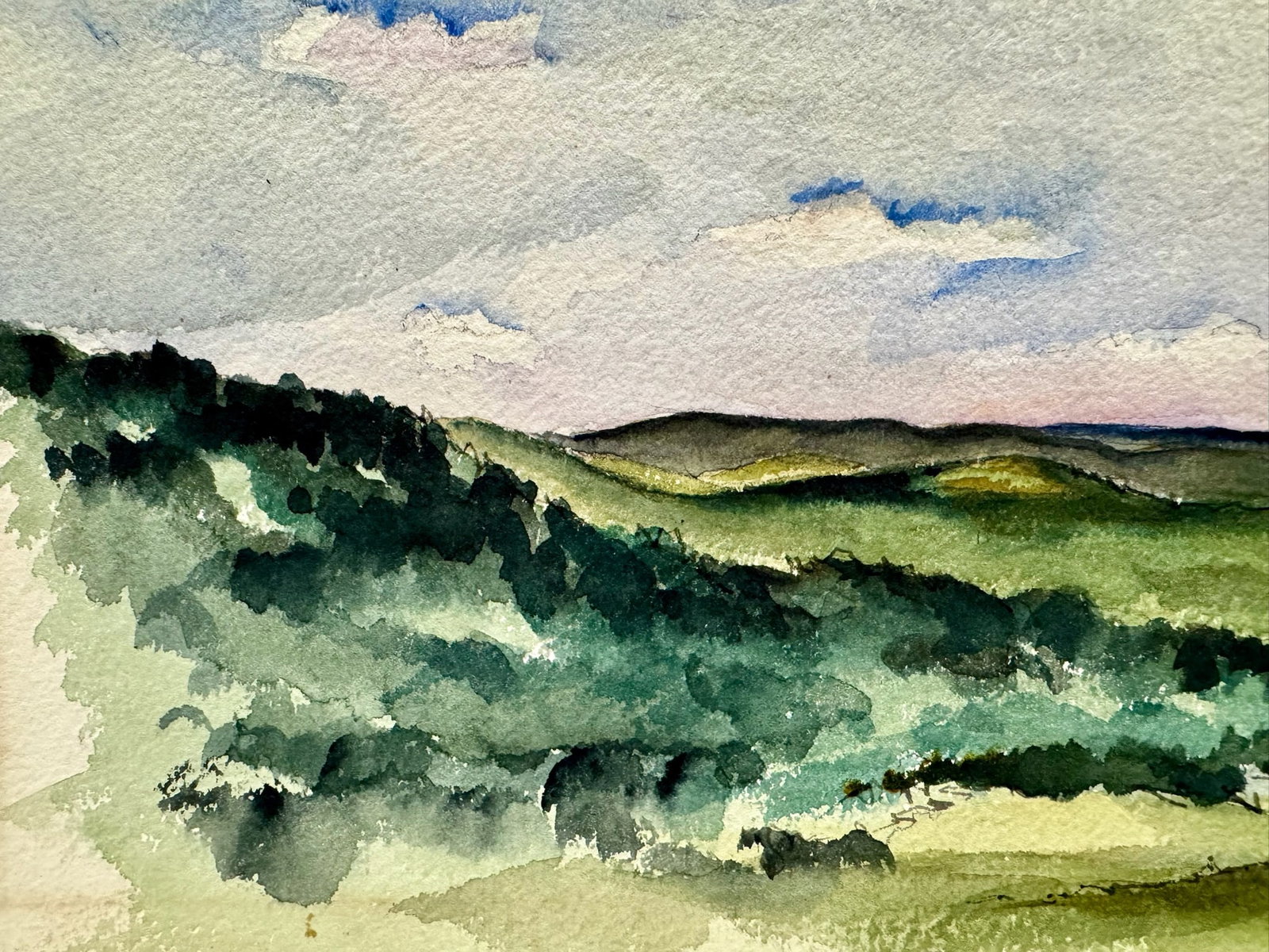 Henry Emil Salloch Original Watercolor on Paper Valley Landscape, 1940. - 2