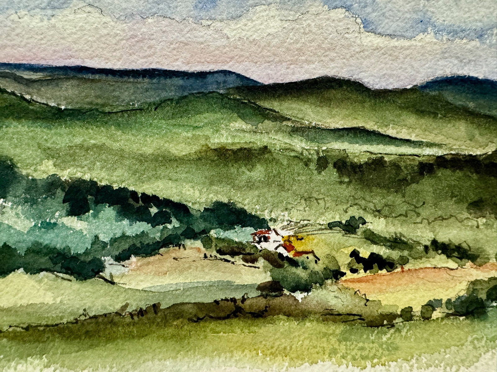 Henry Emil Salloch Original Watercolor on Paper Valley Landscape, 1940. - 3
