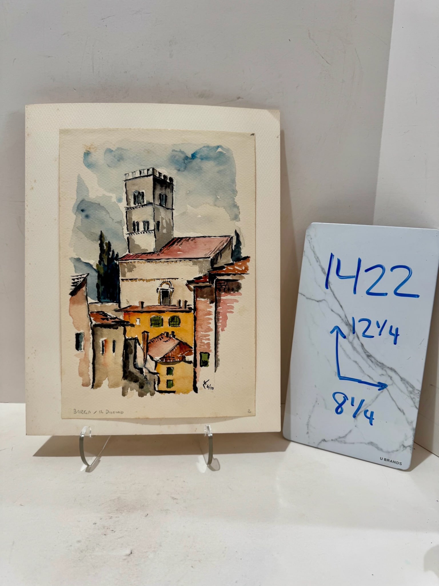 Henry Emil Salloch Original Watercolor on Paper Il Duomo, Barga Italy. 1970. - 7