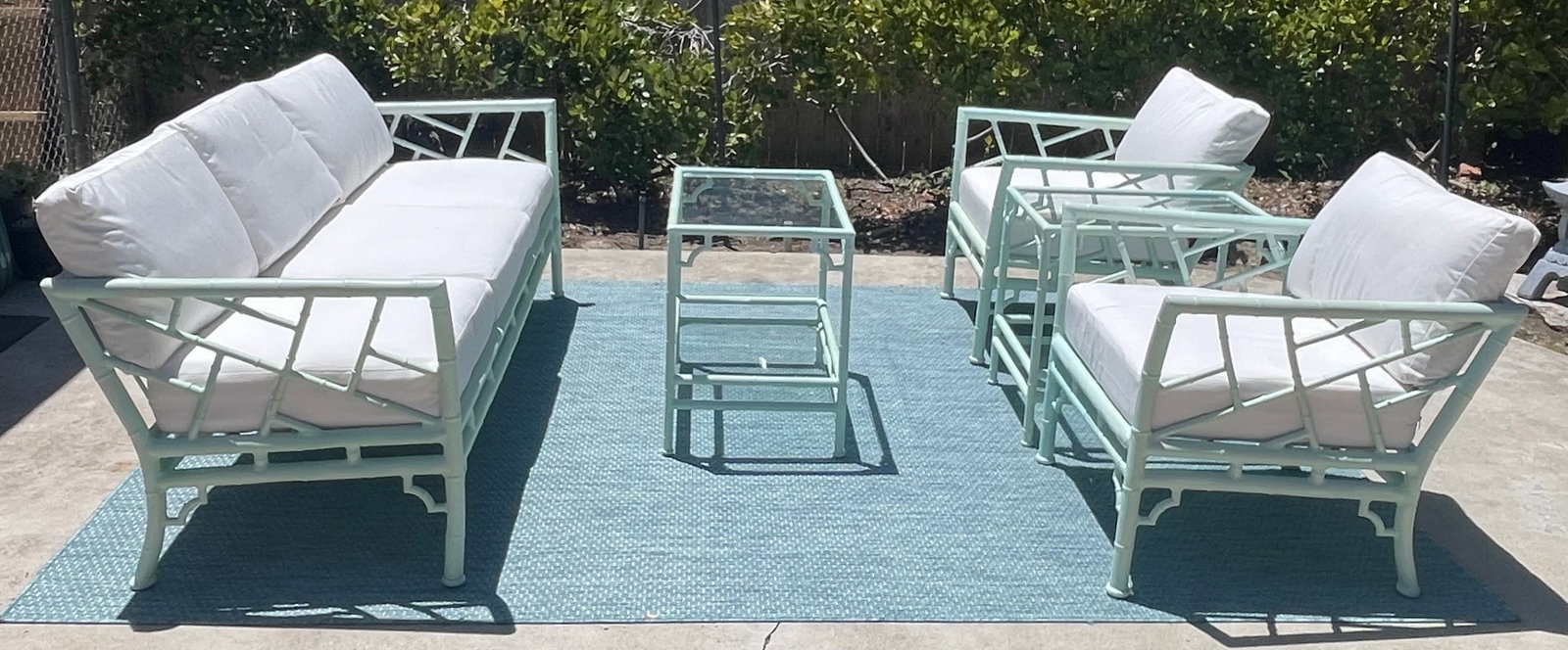 Vintage Faux Bamboo Patio Set by Meadowcraft, Chippendale Details and Sunbrella Cushions - 2
