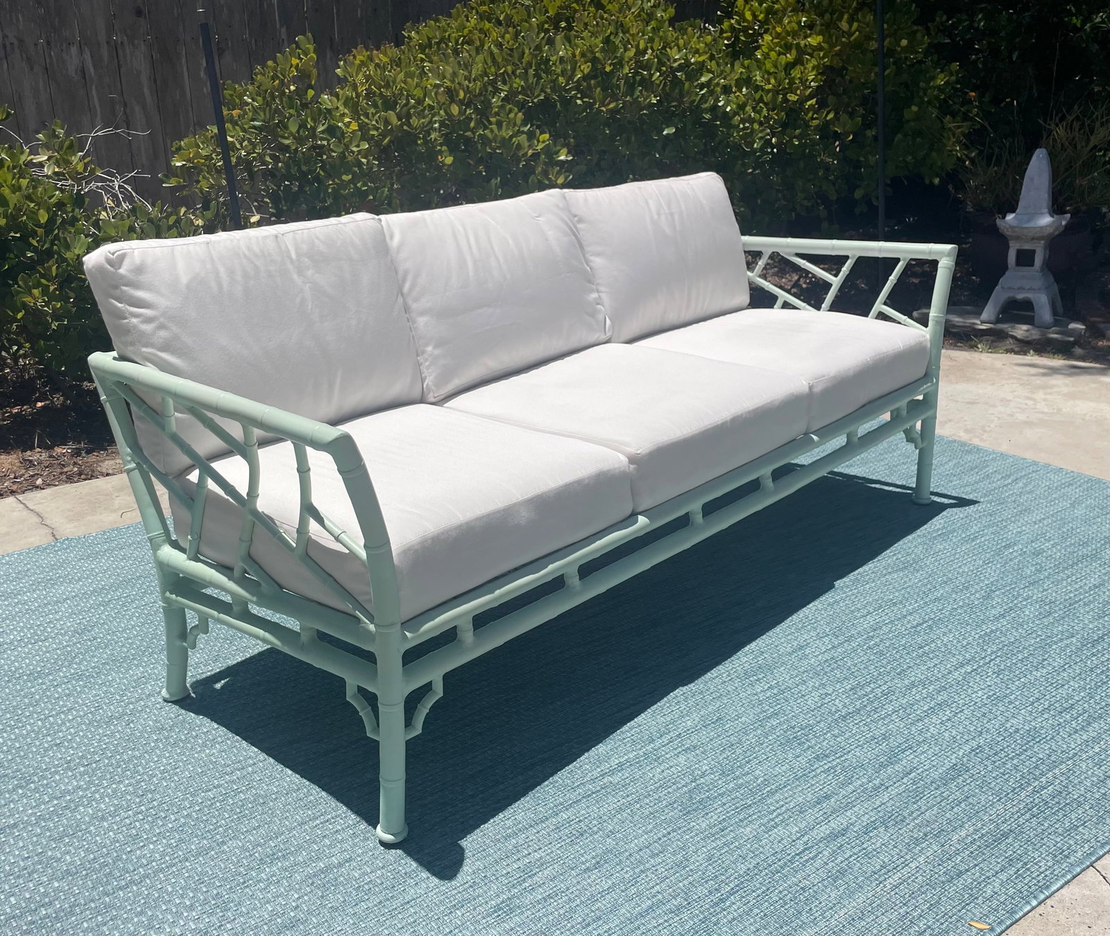 Vintage Faux Bamboo Patio Set by Meadowcraft, Chippendale Details and Sunbrella Cushions - 3