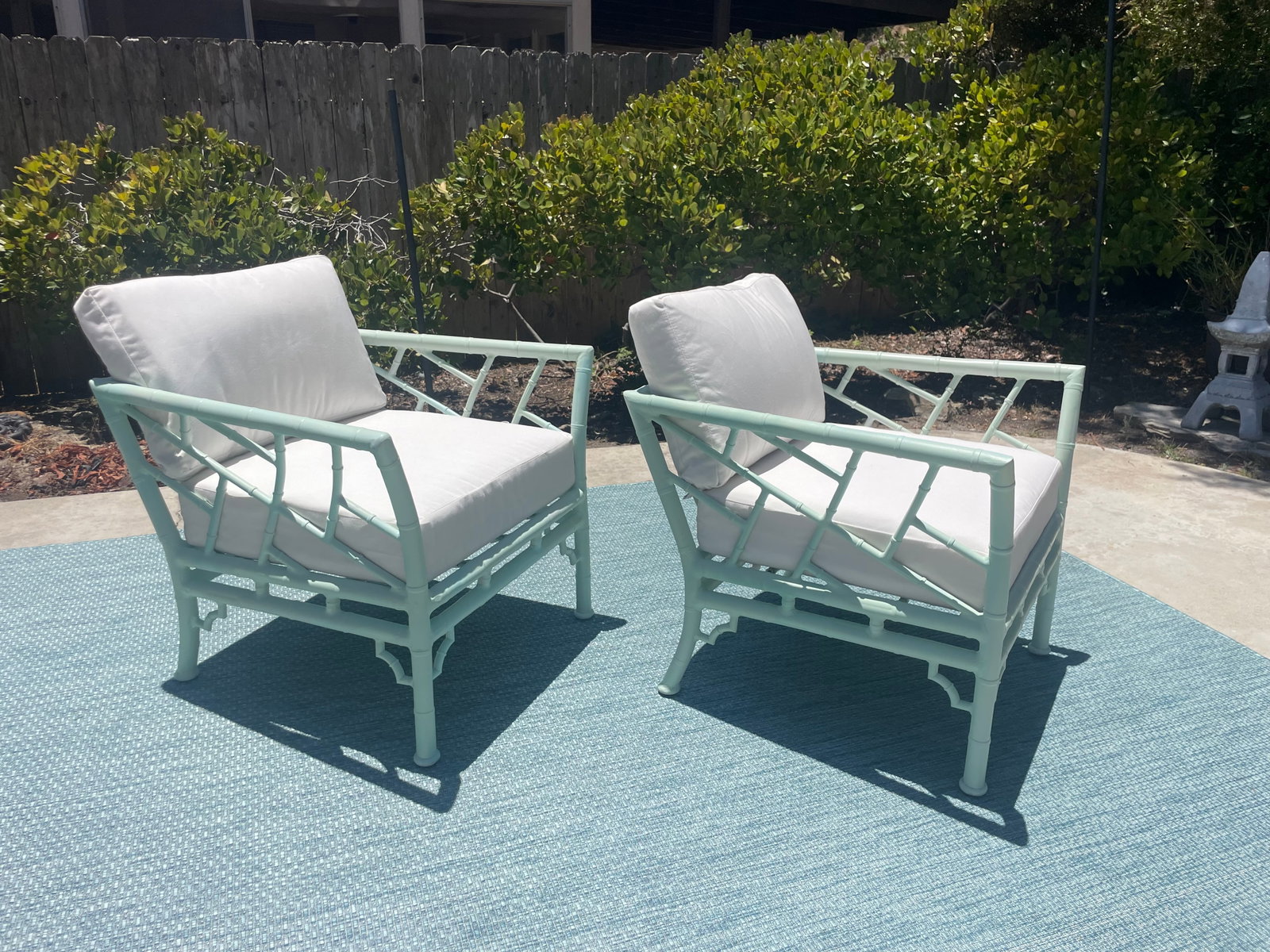 Vintage Faux Bamboo Patio Set by Meadowcraft, Chippendale Details and Sunbrella Cushions - 5