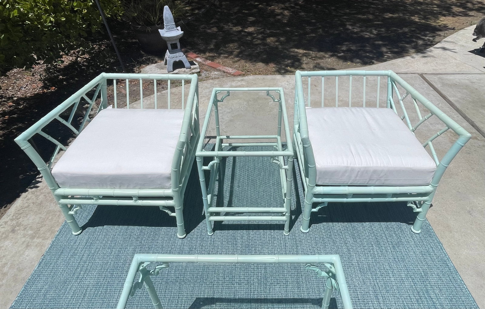Vintage Faux Bamboo Patio Set by Meadowcraft, Chippendale Details and Sunbrella Cushions - 7