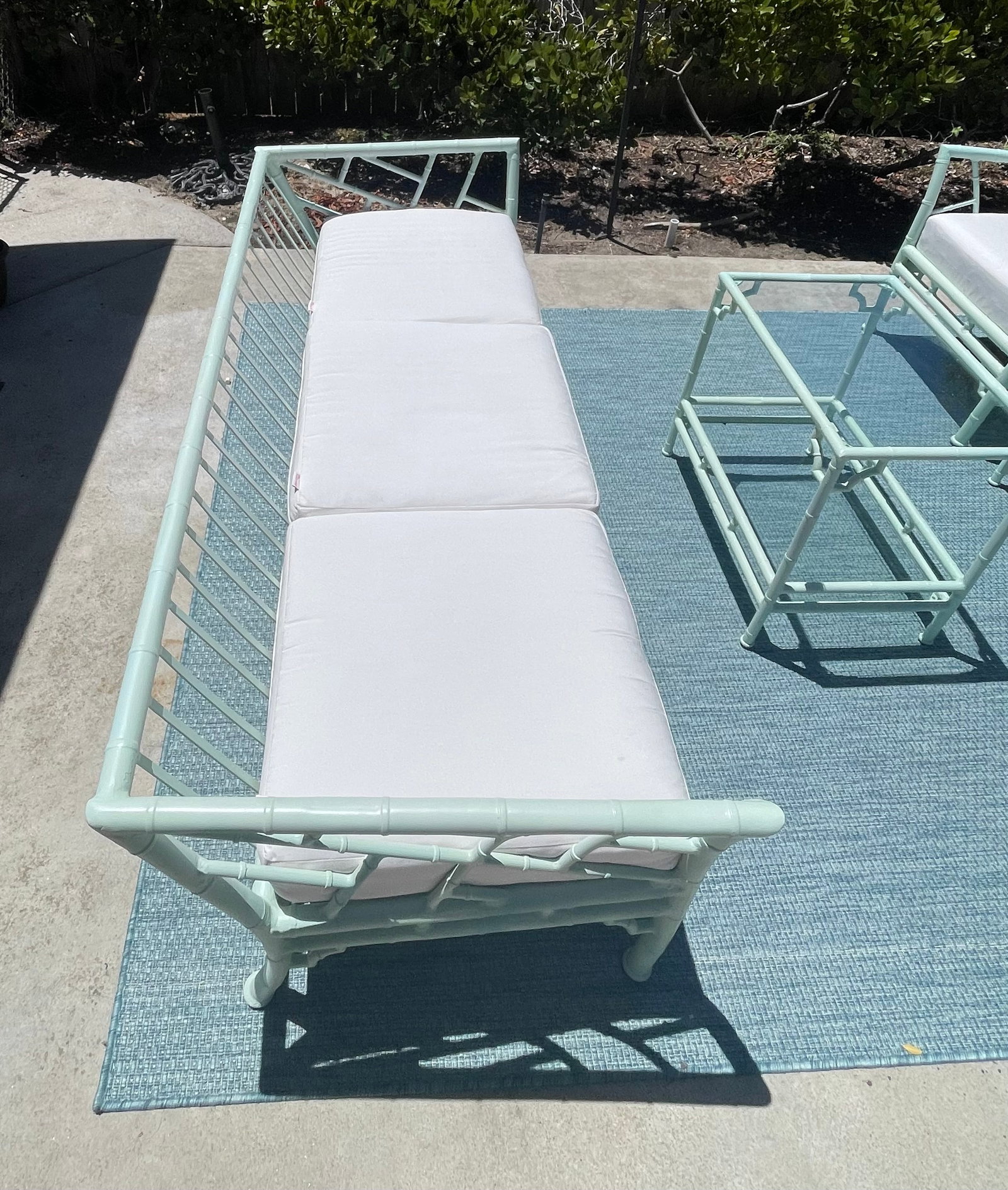 Vintage Faux Bamboo Patio Set by Meadowcraft, Chippendale Details and Sunbrella Cushions - 8