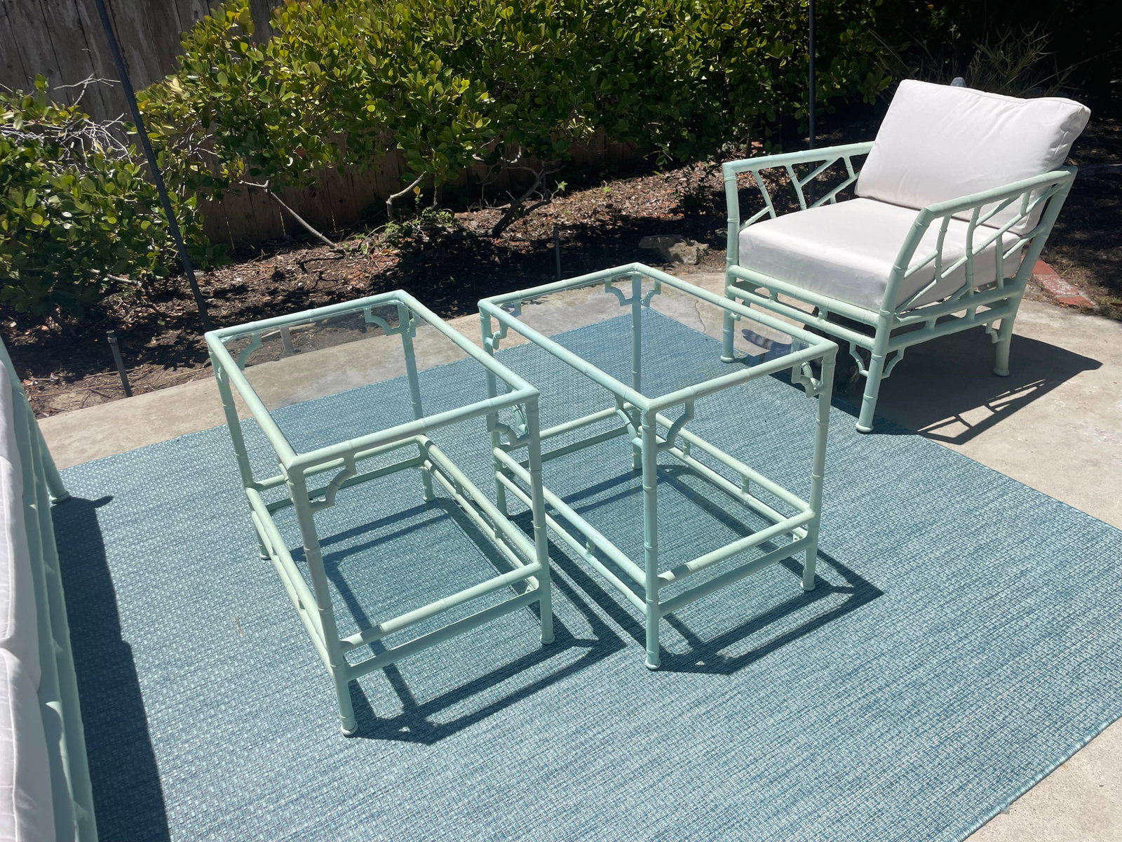 Vintage Faux Bamboo Patio Set by Meadowcraft, Chippendale Details and Sunbrella Cushions - 9