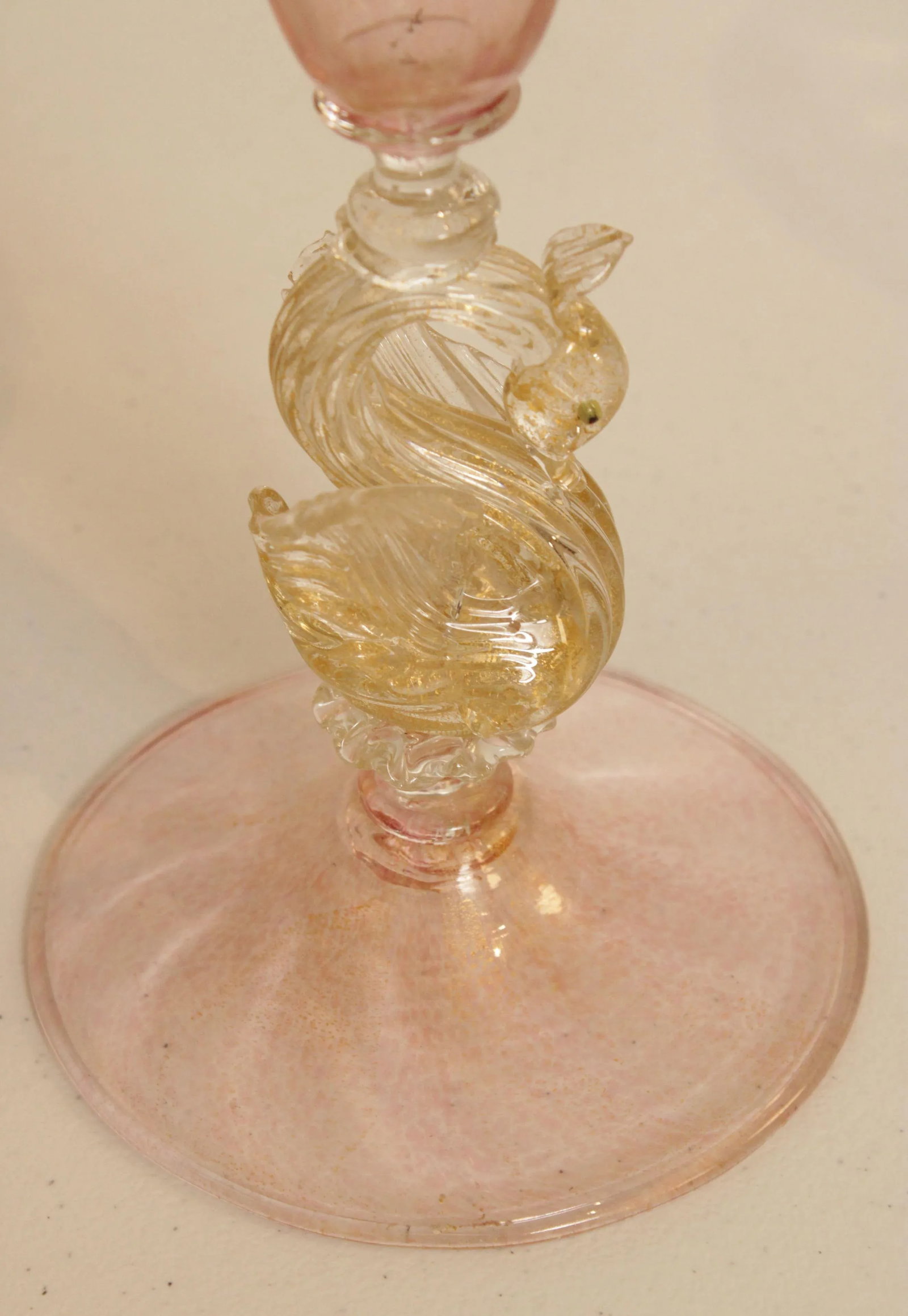 Antique Hand Blown Venetian Salviati Glass Trompet Vases with Swans - A Pair - 11