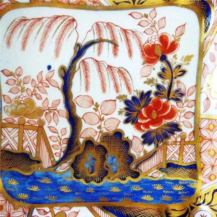 1810 Coalport Porcelain Rock & Tree Imari Square Dessert Dish - 3