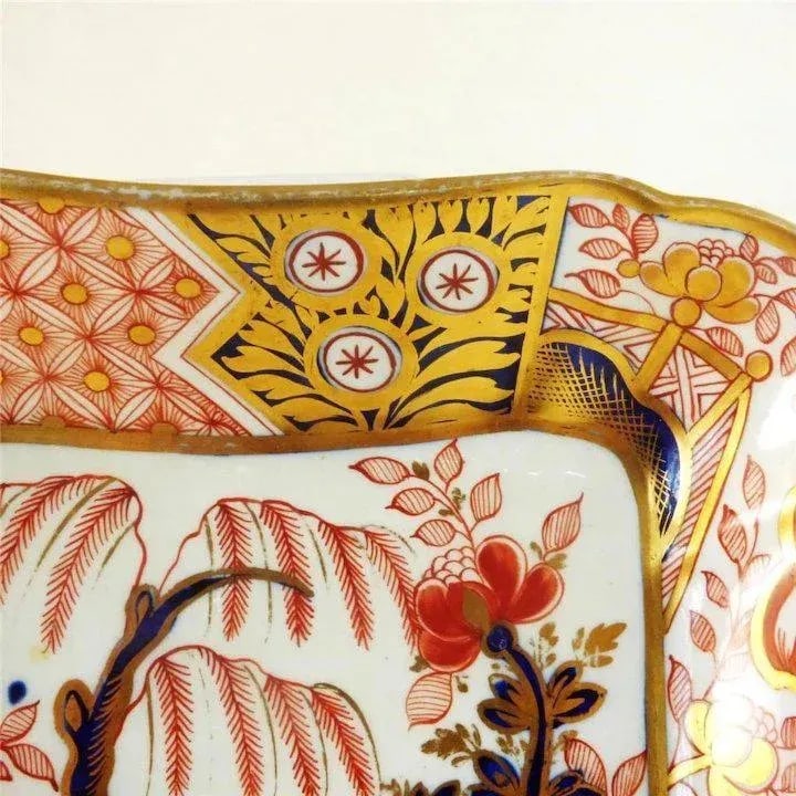 1810 Coalport Porcelain Rock & Tree Imari Square Dessert Dish - 4