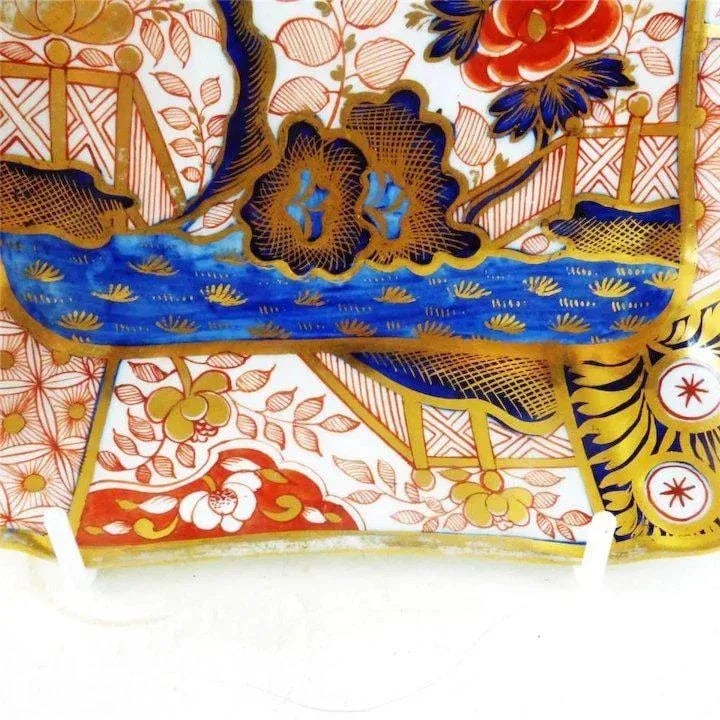 1810 Coalport Porcelain Rock & Tree Imari Square Dessert Dish - 5