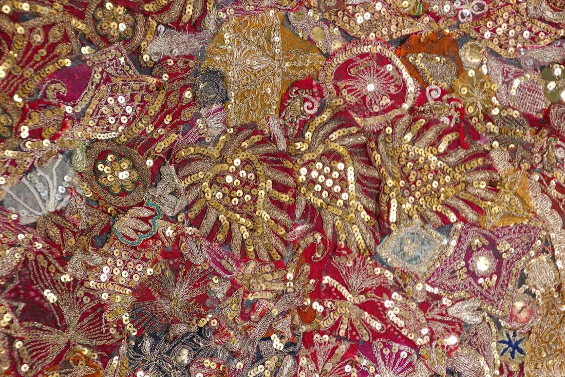 Mughal Embroidered Metal Threaded Tapestry from Rajasthan Framed - 6