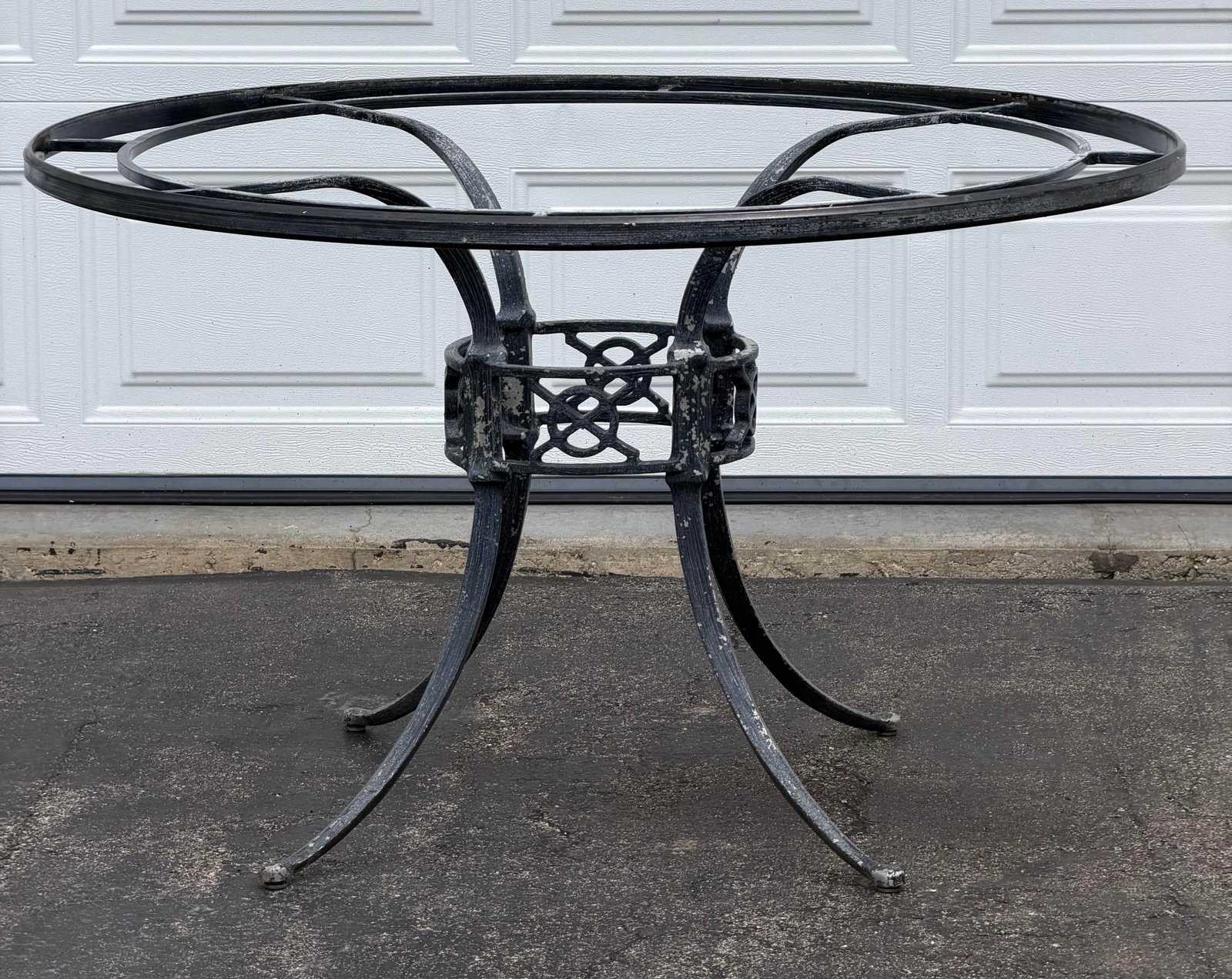 Vintage Woodard Delphi Outdoor Dining Set - Round Glass Top Table With 4 Cast Aluminum Chairs - 3