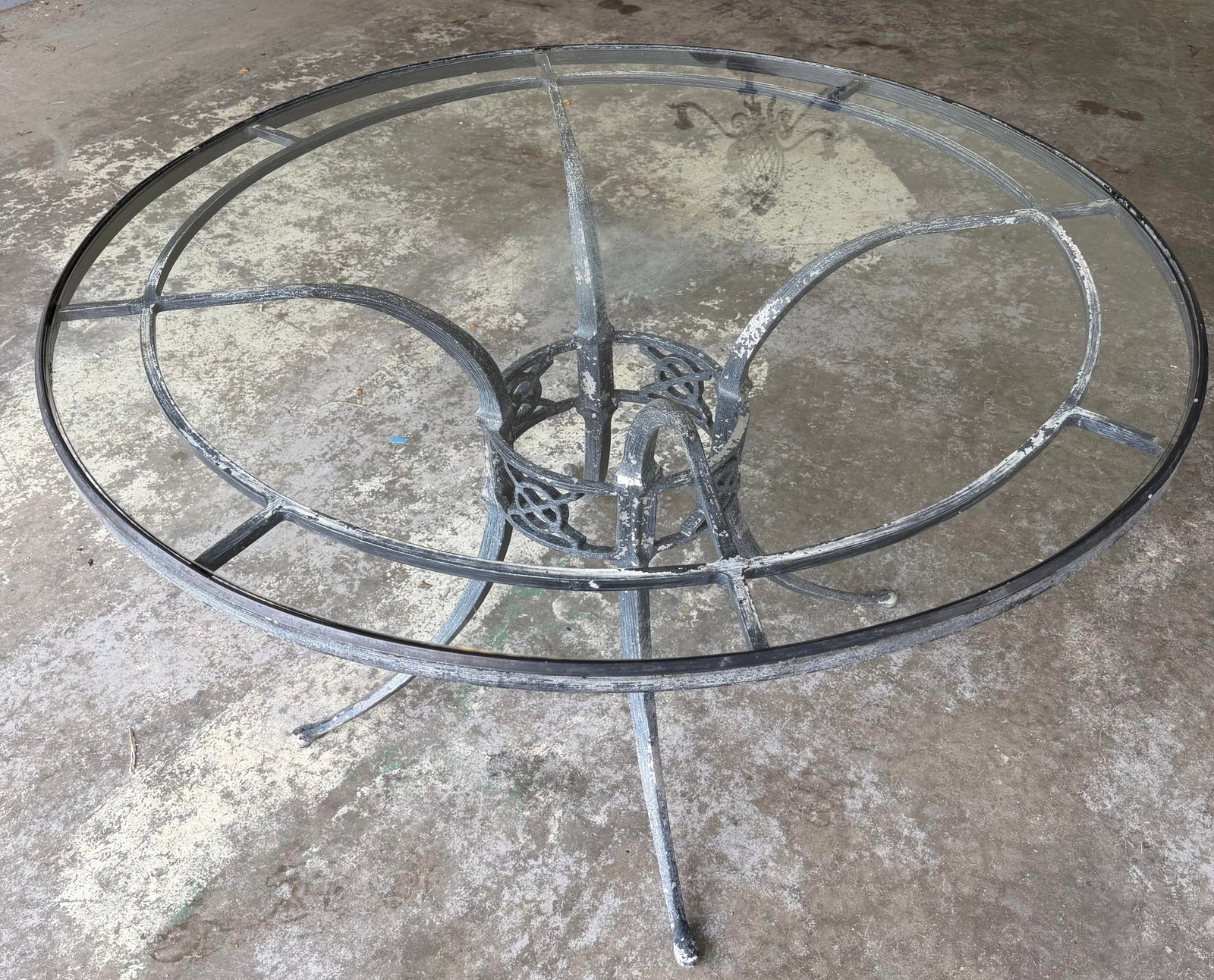 Vintage Woodard Delphi Outdoor Dining Set - Round Glass Top Table With 4 Cast Aluminum Chairs - 7