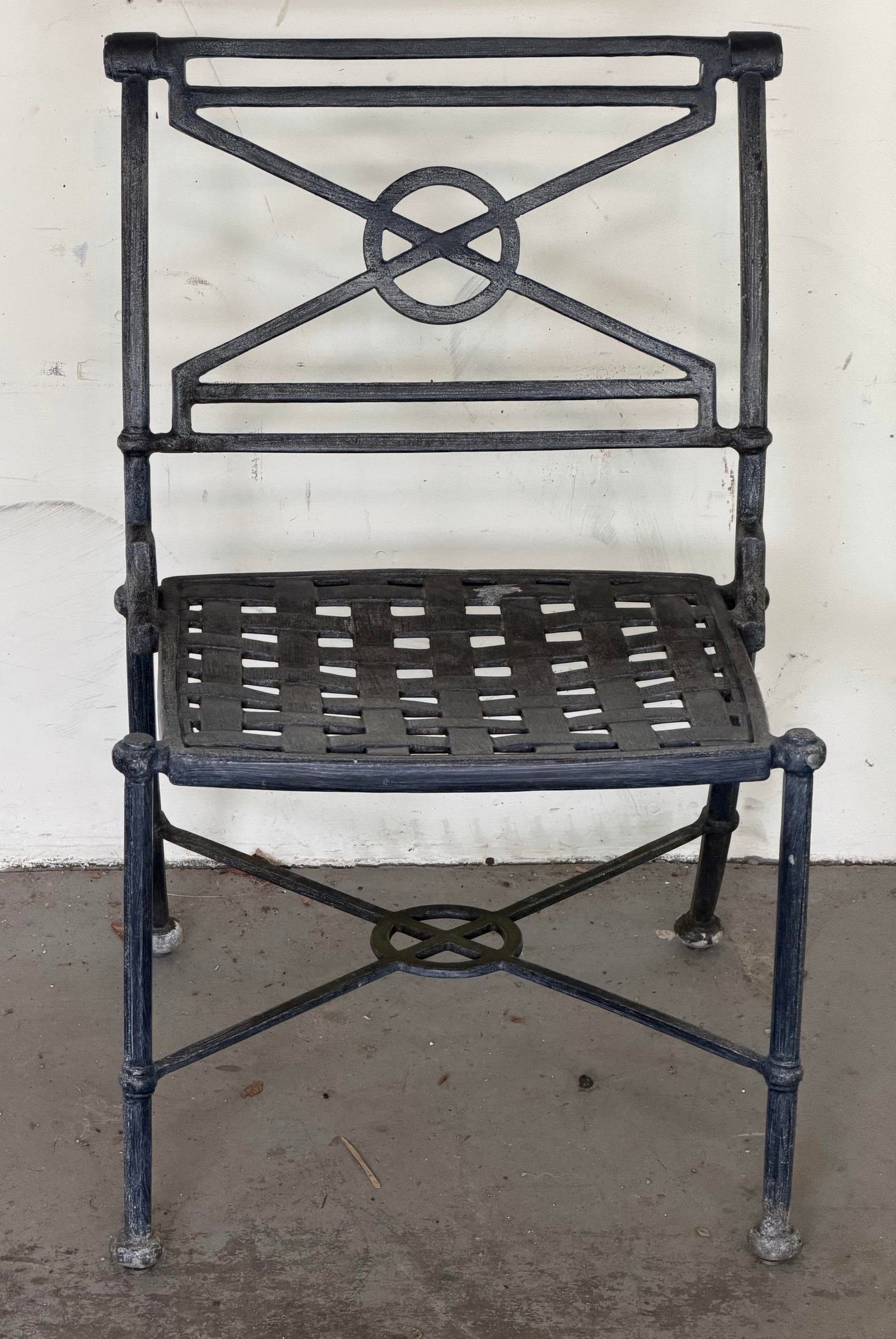 Vintage Woodard Delphi Outdoor Dining Set - Round Glass Top Table With 4 Cast Aluminum Chairs - 9