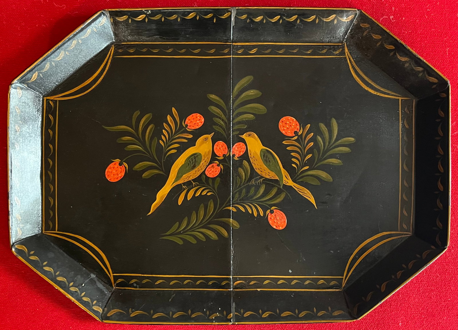 Antique Early 19th Century American Federal Vermont Folk Art Paint Decorated Tole Bird Tray - 2