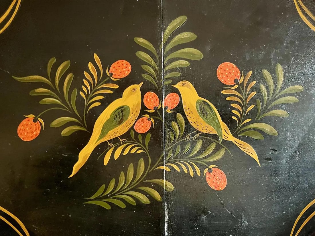 Antique Early 19th Century American Federal Vermont Folk Art Paint Decorated Tole Bird Tray - 4