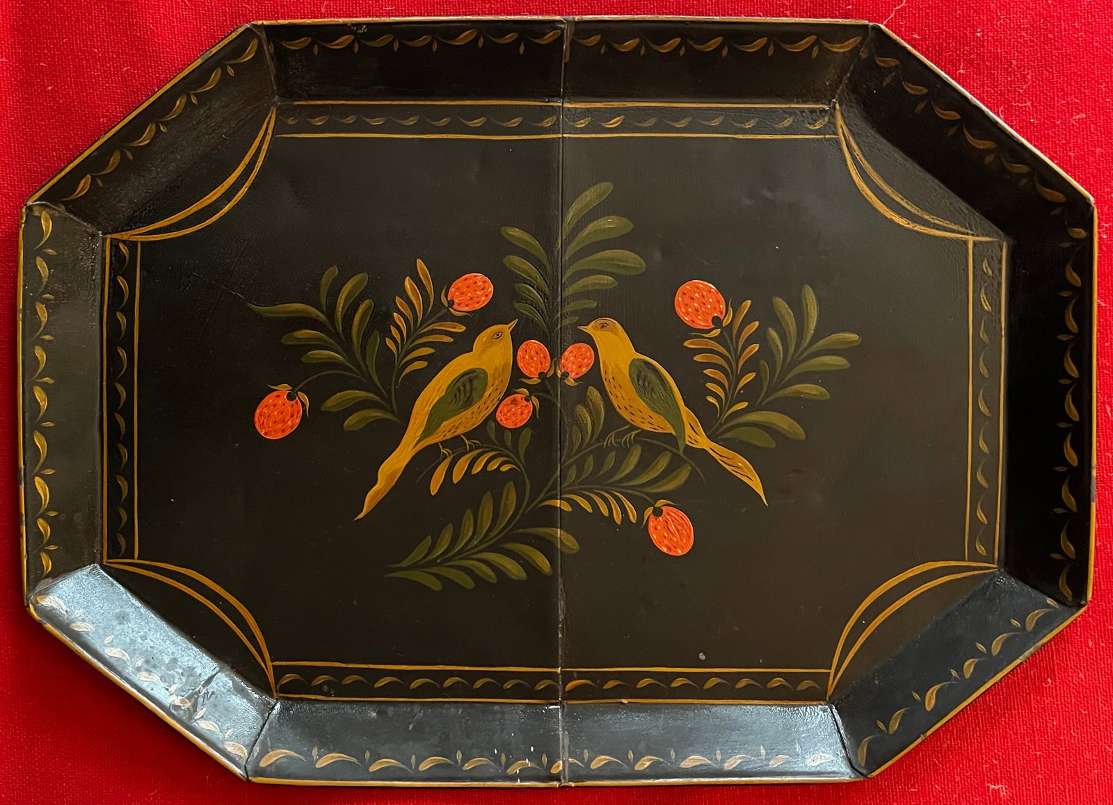 Antique Early 19th Century American Federal Vermont Folk Art Paint Decorated Tole Bird Tray - 5