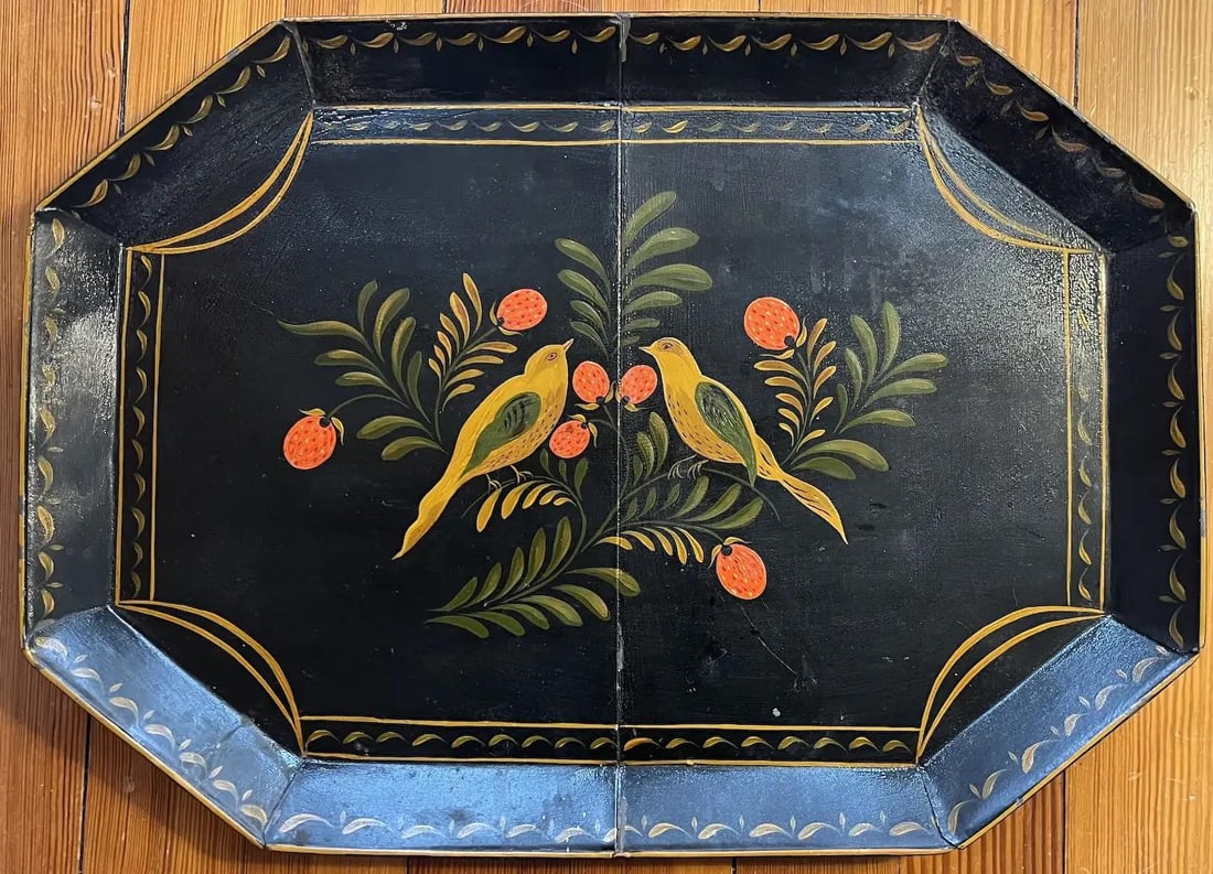 Antique Early 19th Century American Federal Vermont Folk Art Paint Decorated Tole Bird Tray - 6