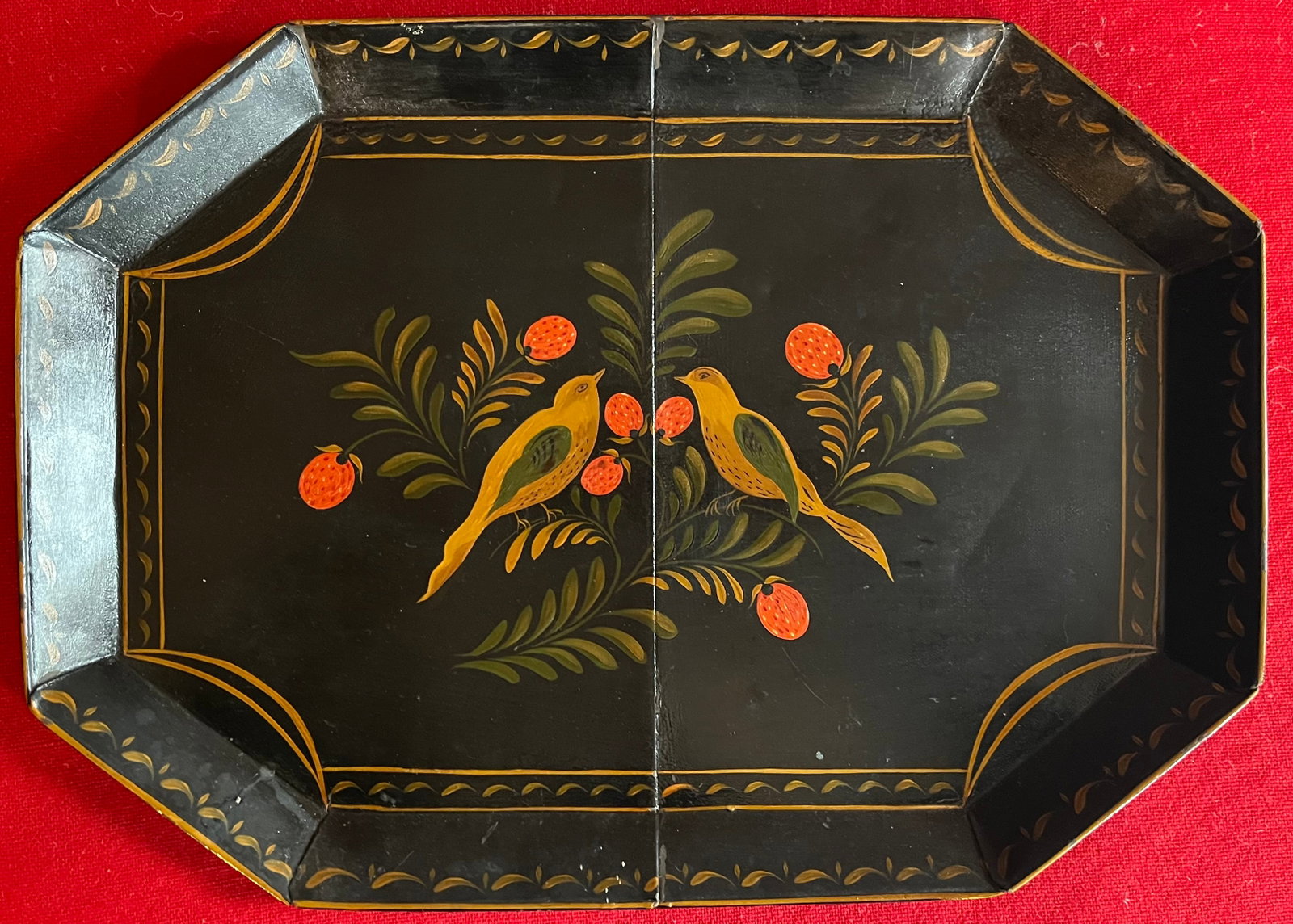 Antique Early 19th Century American Federal Vermont Folk Art Paint Decorated Tole Bird Tray - 7