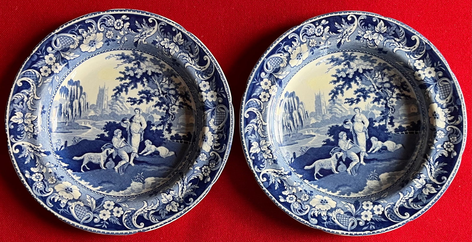 Antique Early 19th Century English George III Davenport Pottery Blue & White Transferware Soup Bowls - 4