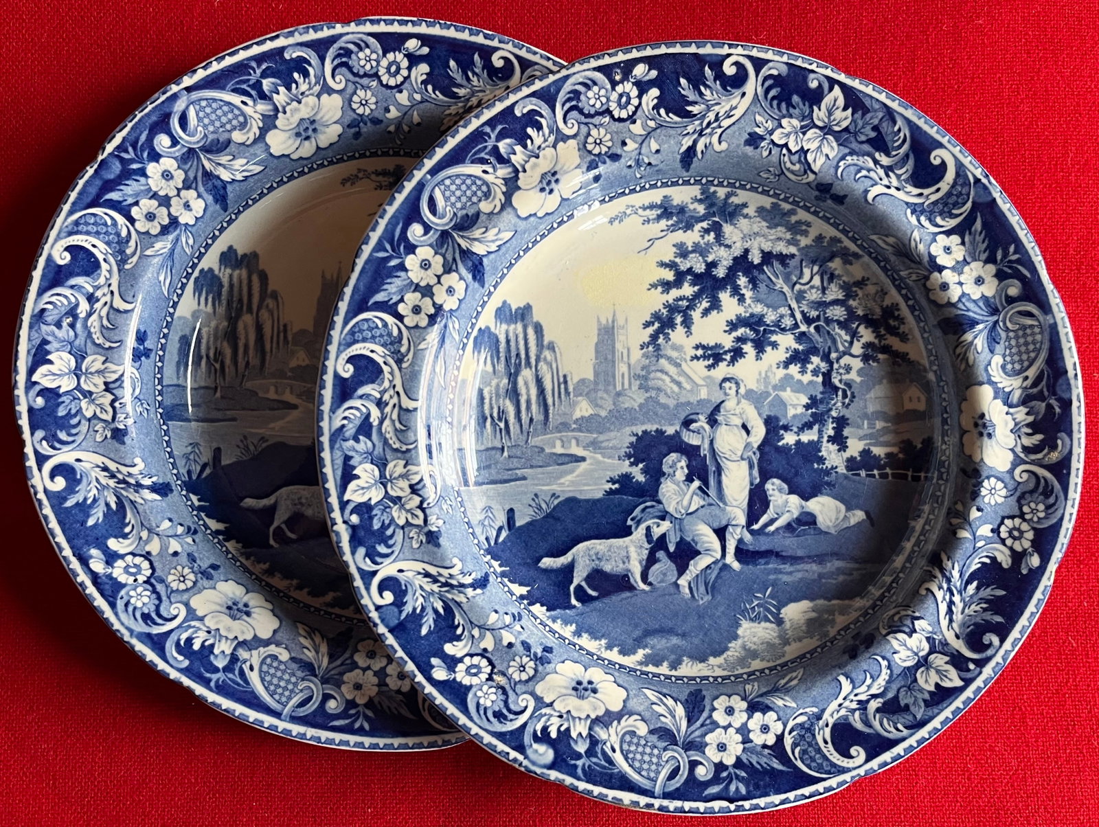 Antique Early 19th Century English George III Davenport Pottery Blue & White Transferware Soup Bowls - 5