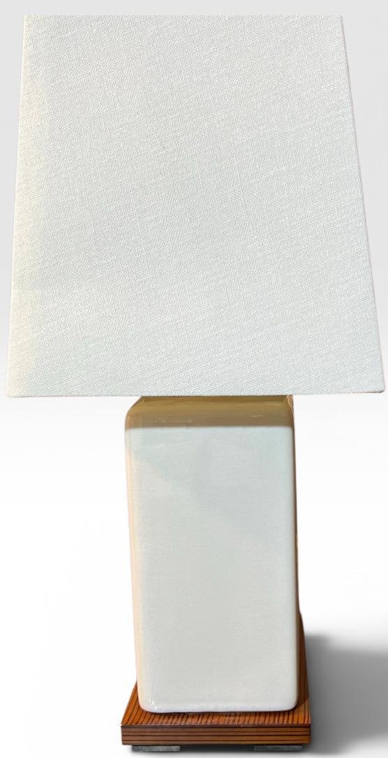 Vintage Lauren Ralph Lauren White Crackle Ceramic Square Table Lamp - 4