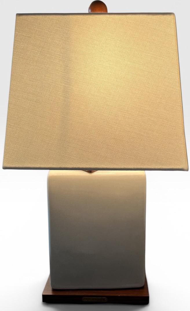 Vintage Lauren Ralph Lauren White Crackle Ceramic Square Table Lamp - 5