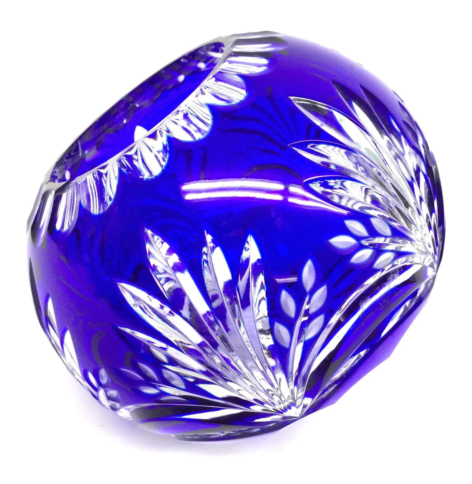 Vintage Bohemian Cobalt Crystal Cut Flower Vase - 10