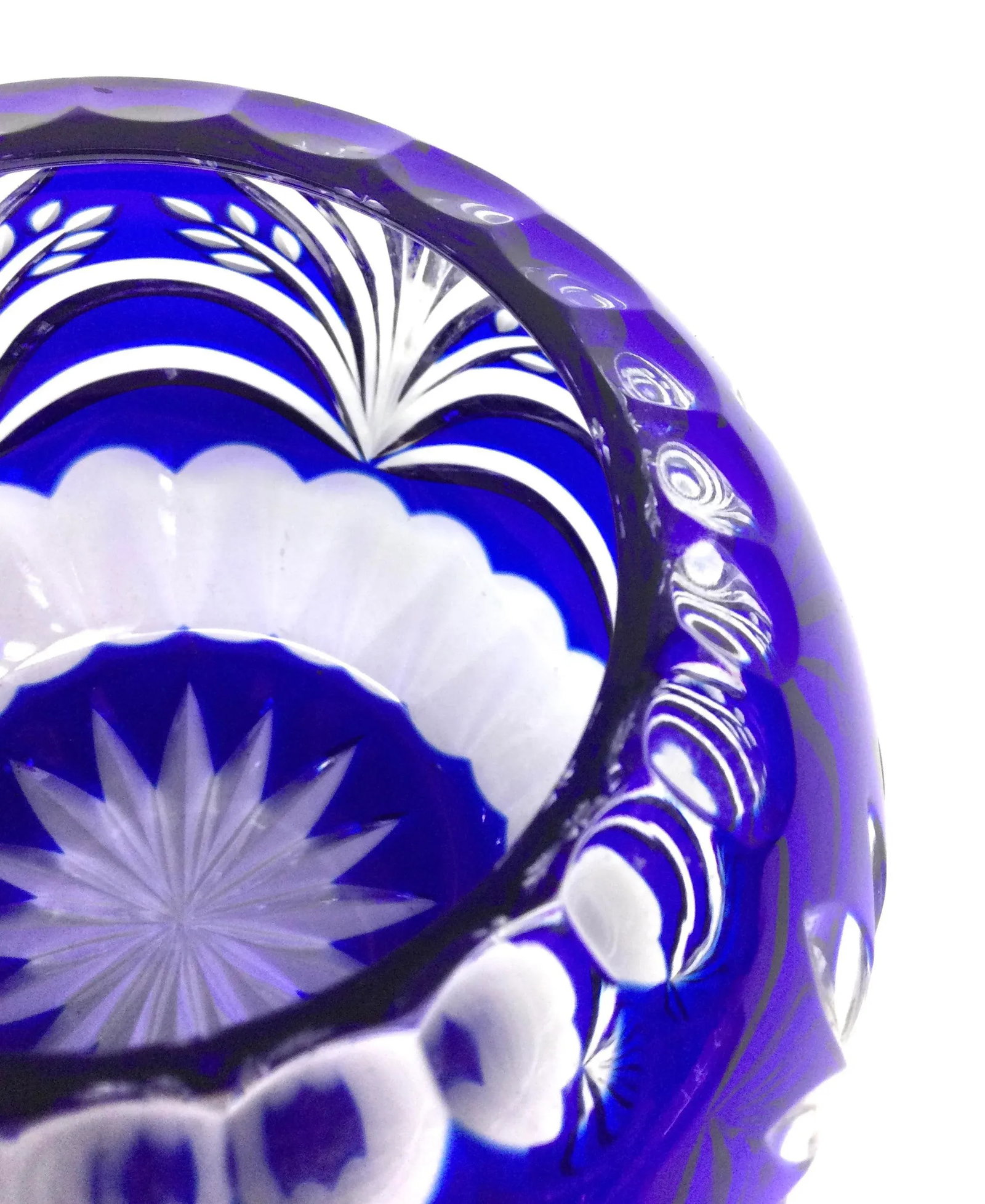 Vintage Bohemian Cobalt Crystal Cut Flower Vase - 11