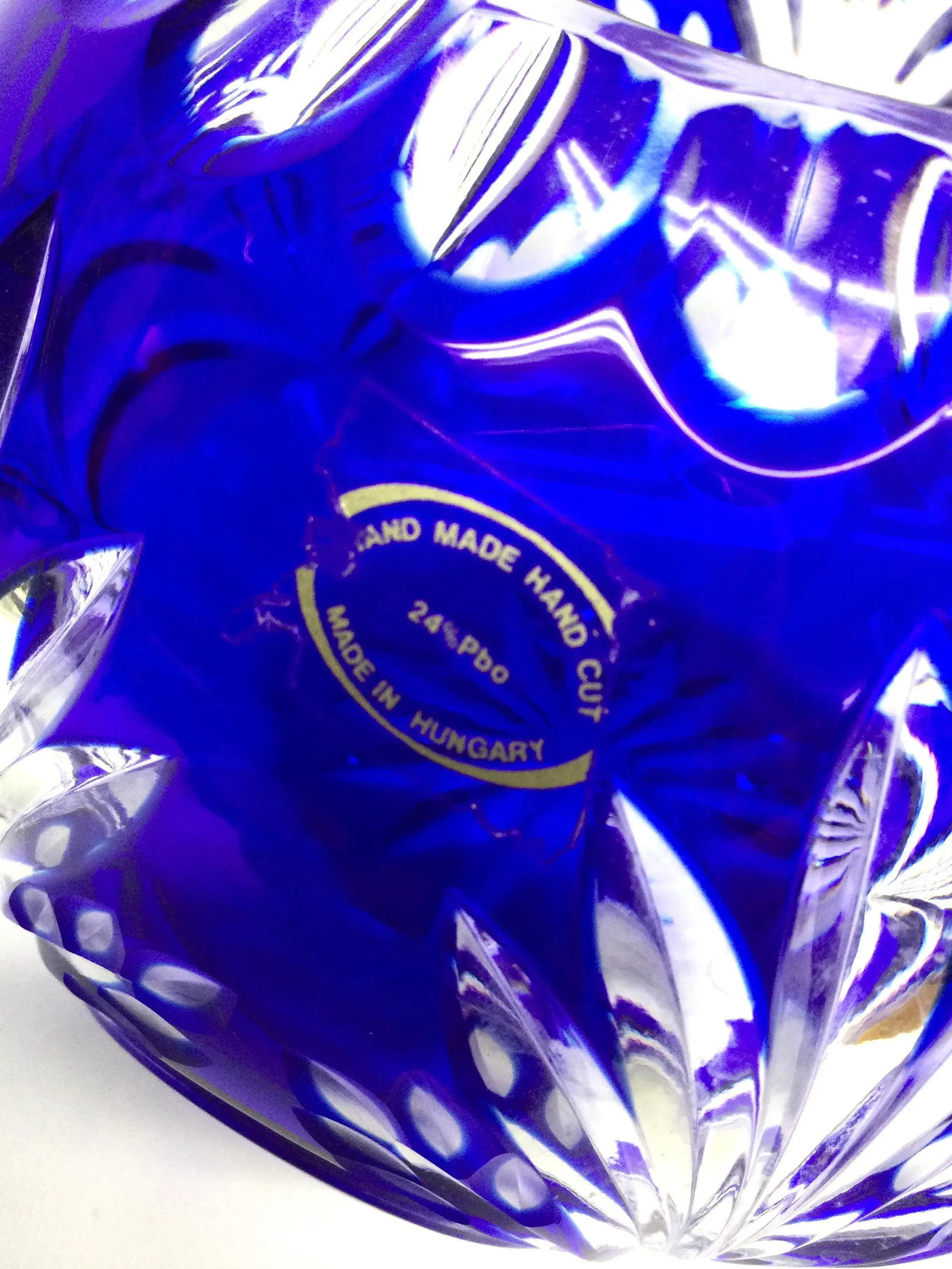Vintage Bohemian Cobalt Crystal Cut Flower Vase - 12