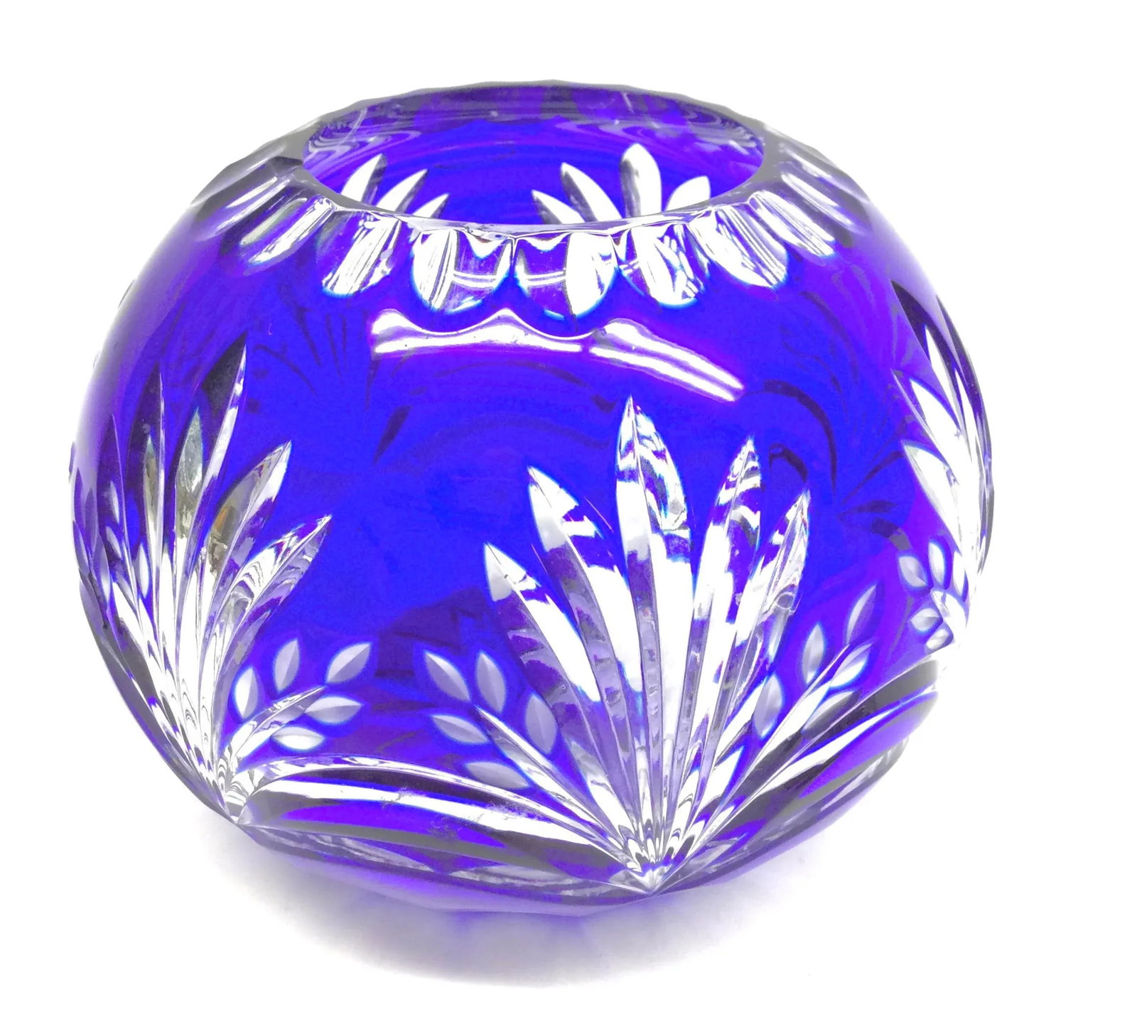 Vintage Bohemian Cobalt Crystal Cut Flower Vase - 13