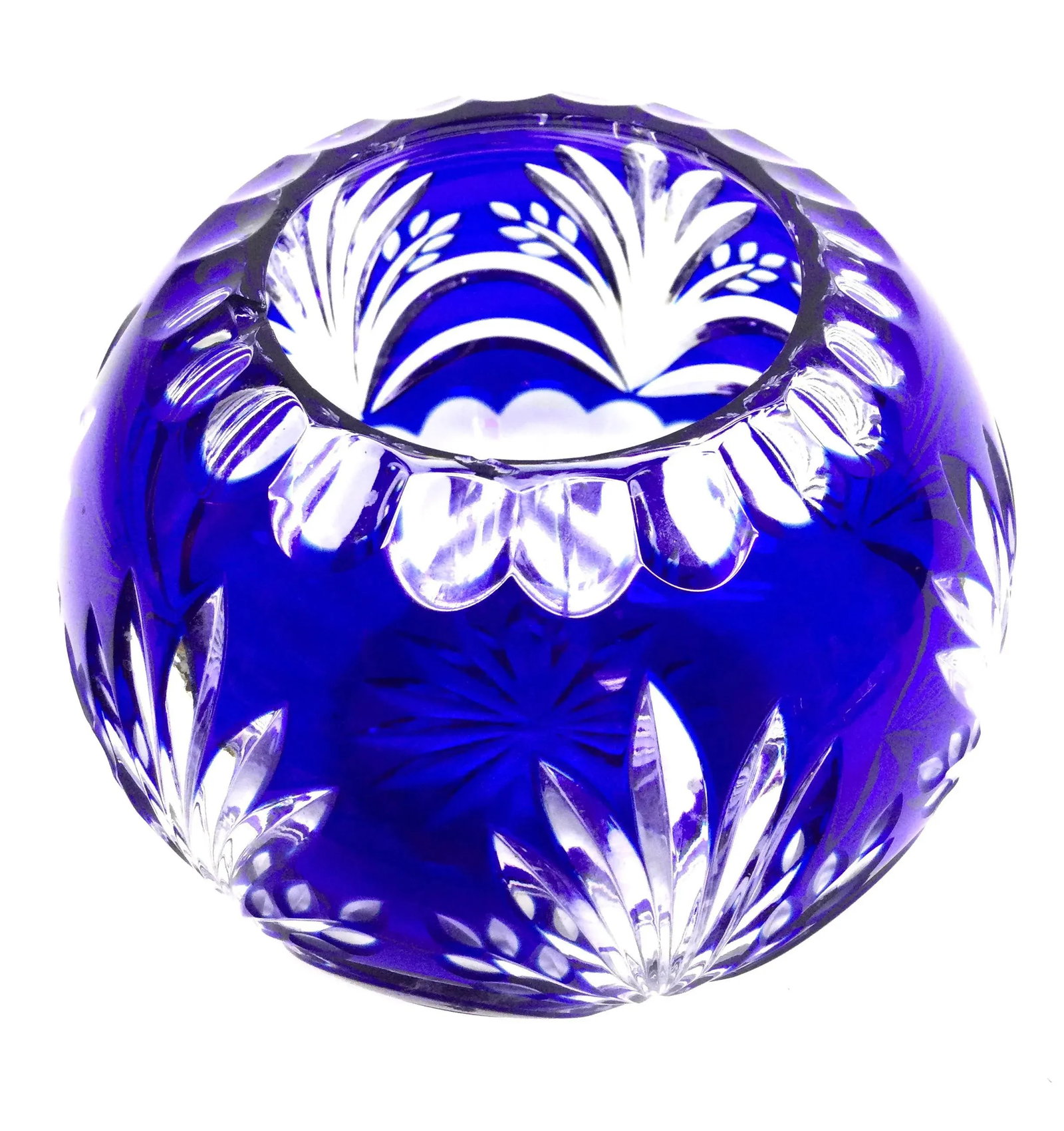 Vintage Bohemian Cobalt Crystal Cut Flower Vase - 2