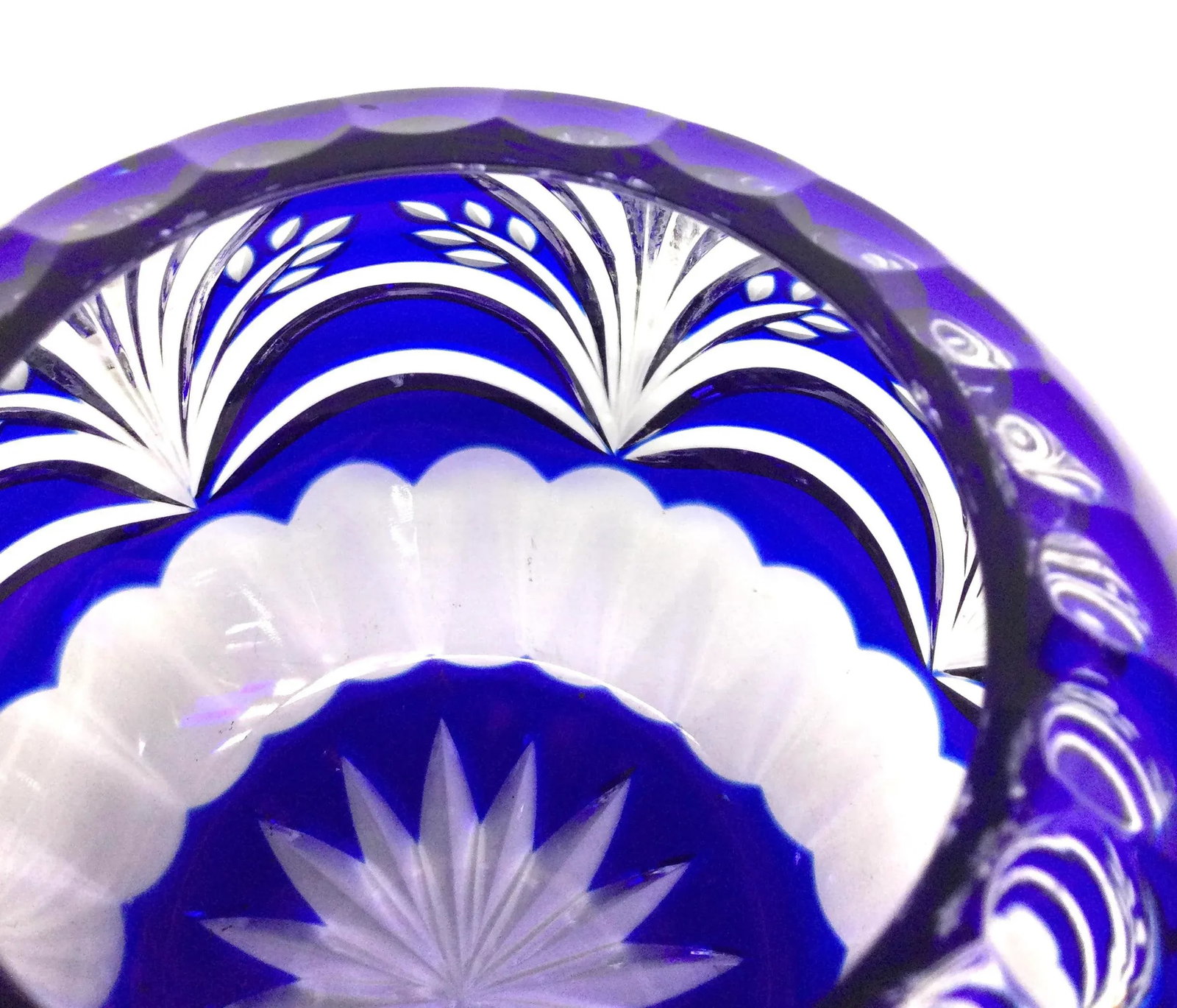 Vintage Bohemian Cobalt Crystal Cut Flower Vase - 3
