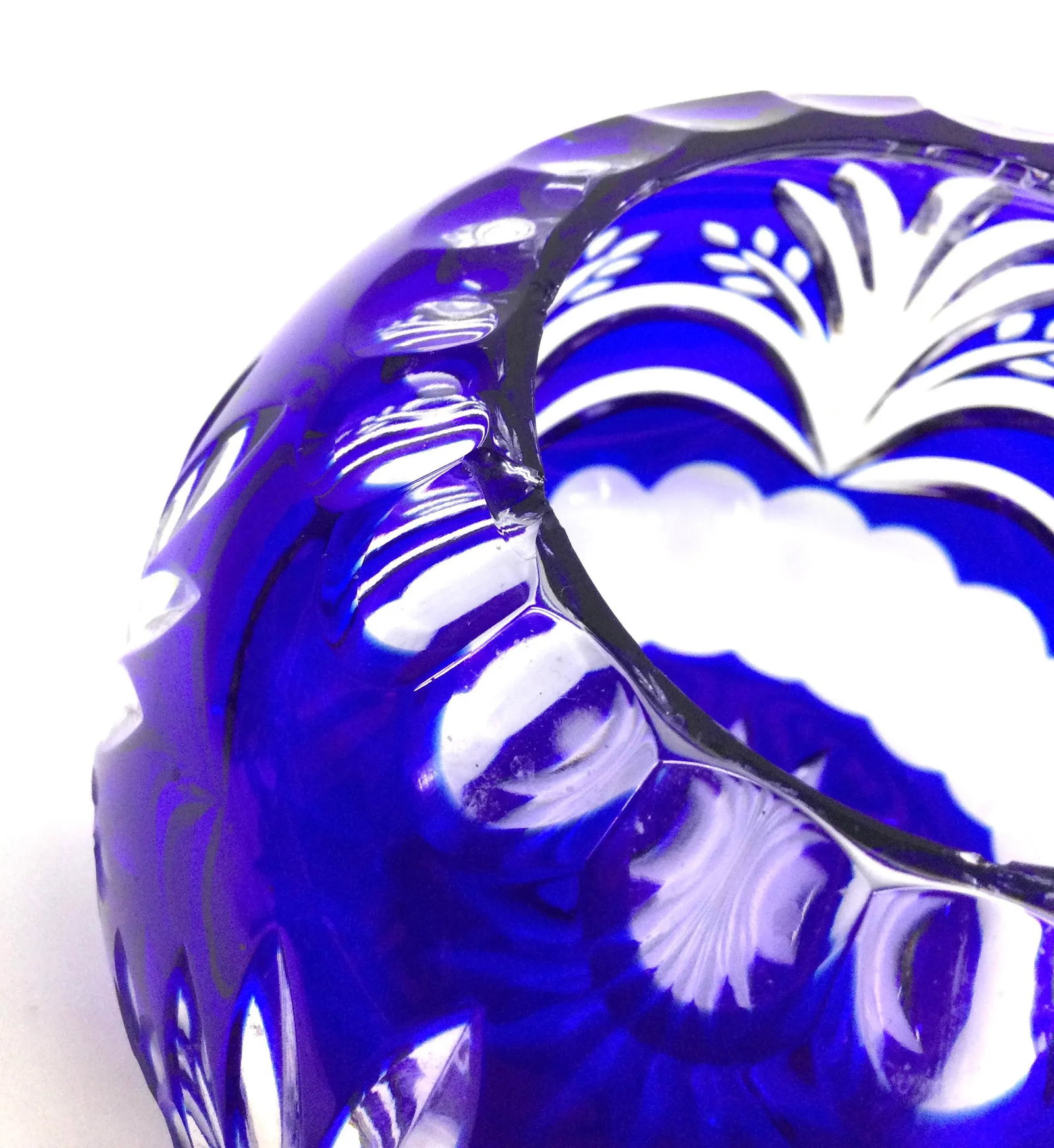 Vintage Bohemian Cobalt Crystal Cut Flower Vase - 4