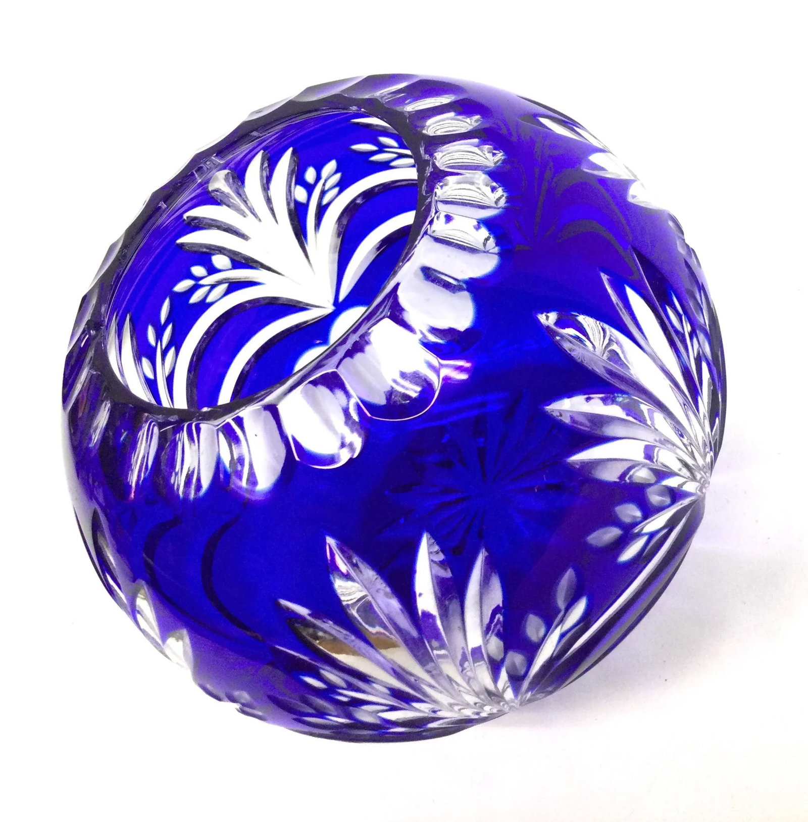 Vintage Bohemian Cobalt Crystal Cut Flower Vase - 5