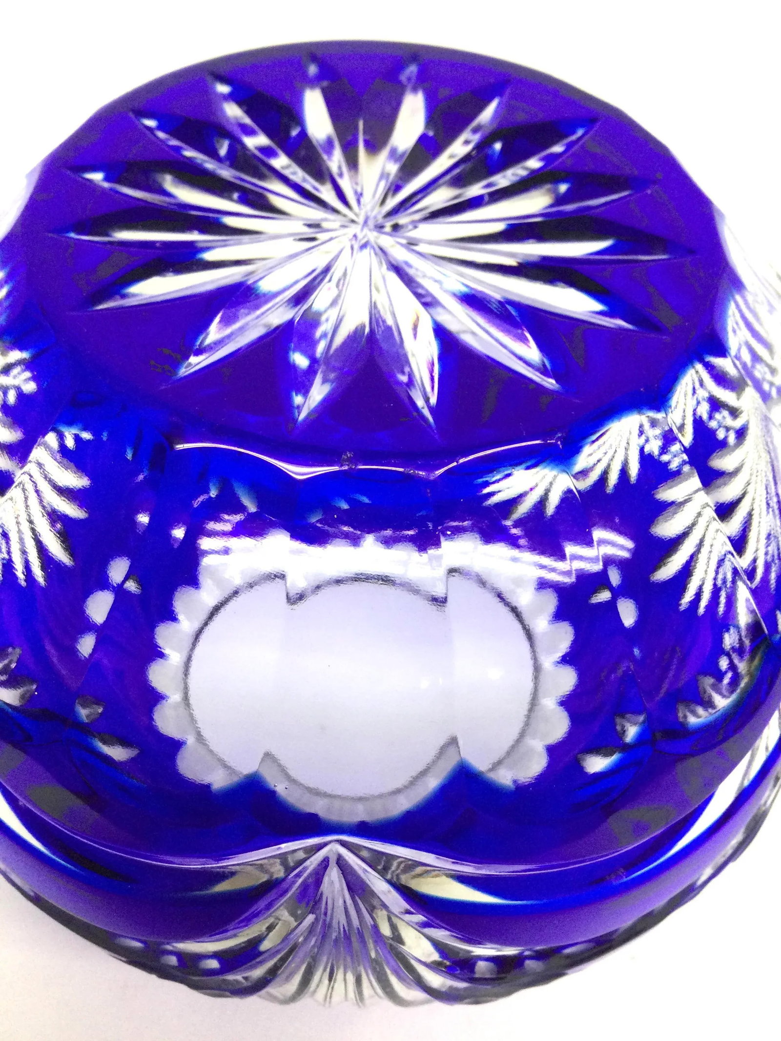 Vintage Bohemian Cobalt Crystal Cut Flower Vase - 6