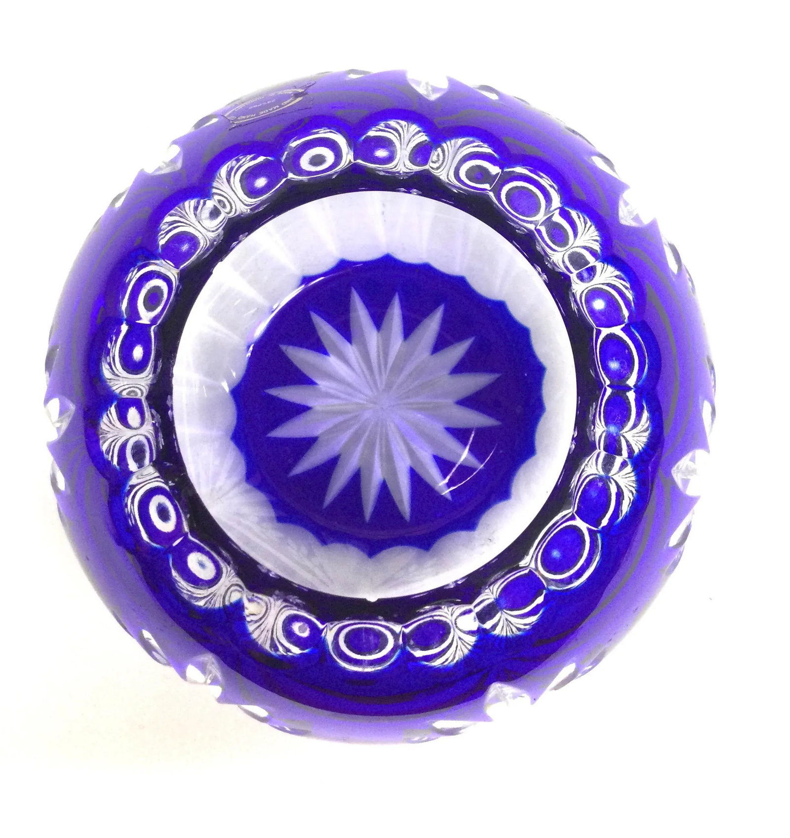 Vintage Bohemian Cobalt Crystal Cut Flower Vase - 8