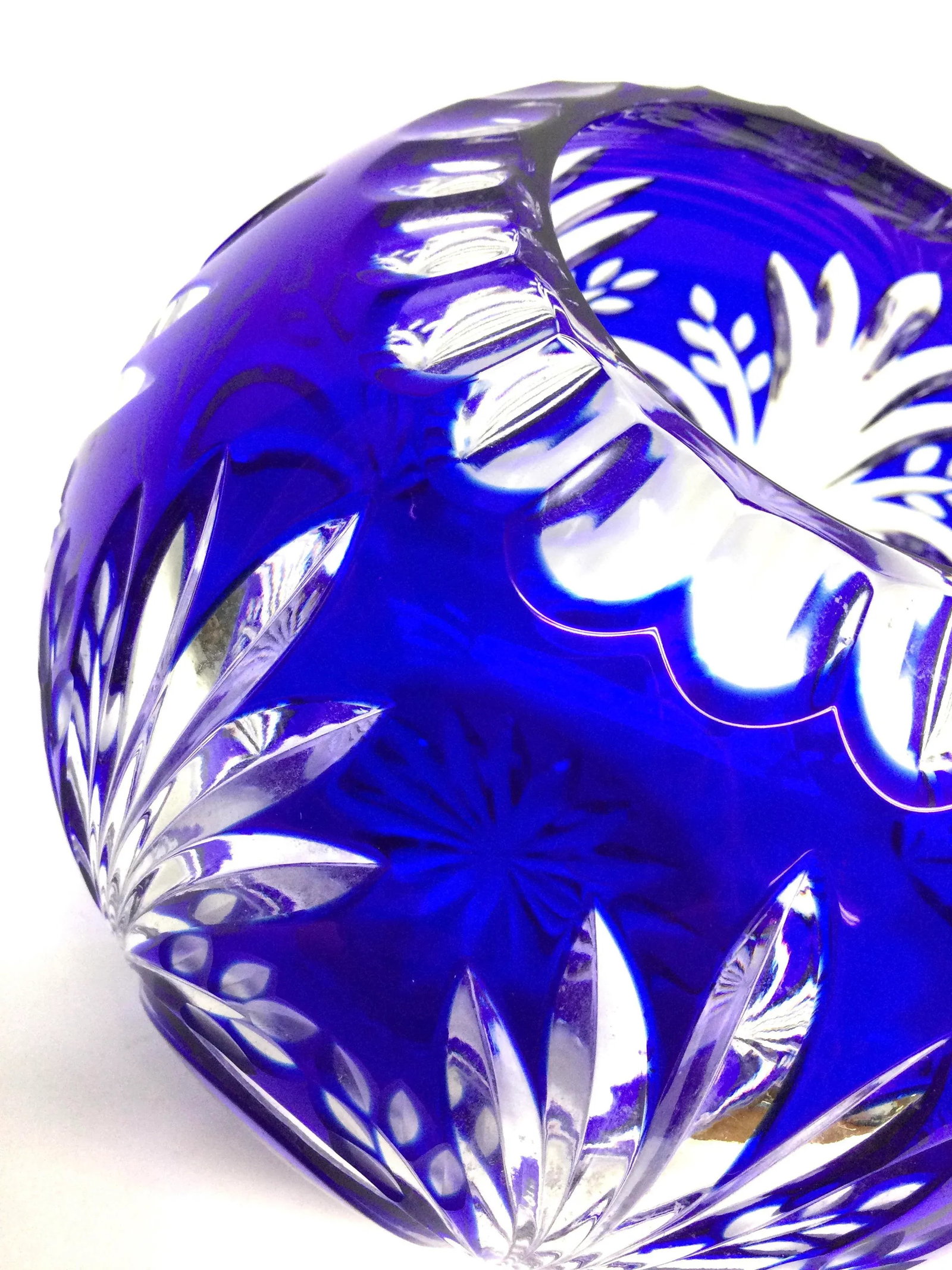 Vintage Bohemian Cobalt Crystal Cut Flower Vase - 9