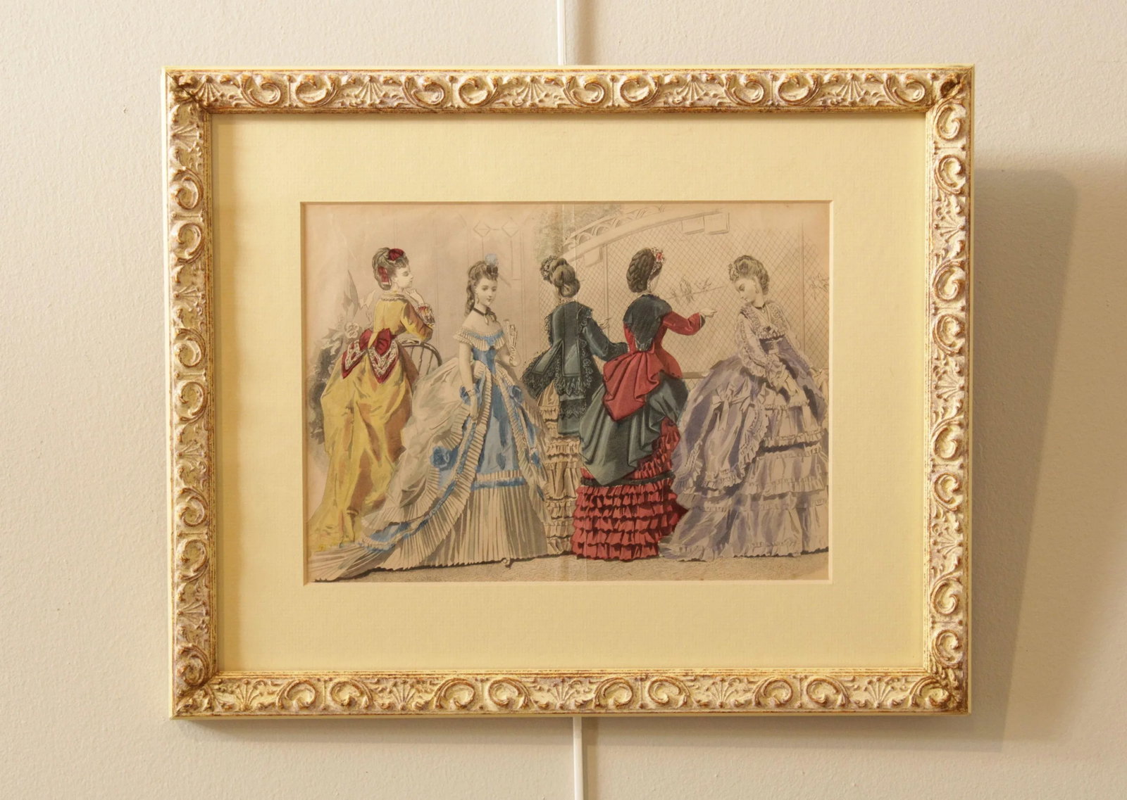 Antique Victorian Women's Fashion Engraving, Custom Framed - 2