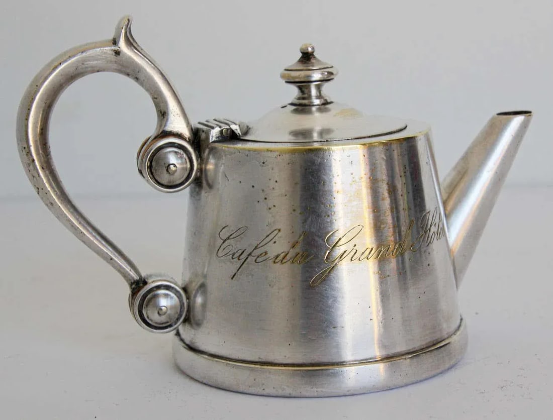 Art Deco Silvered Tea Pot from" Cafe du Grand Hotel" France - 4