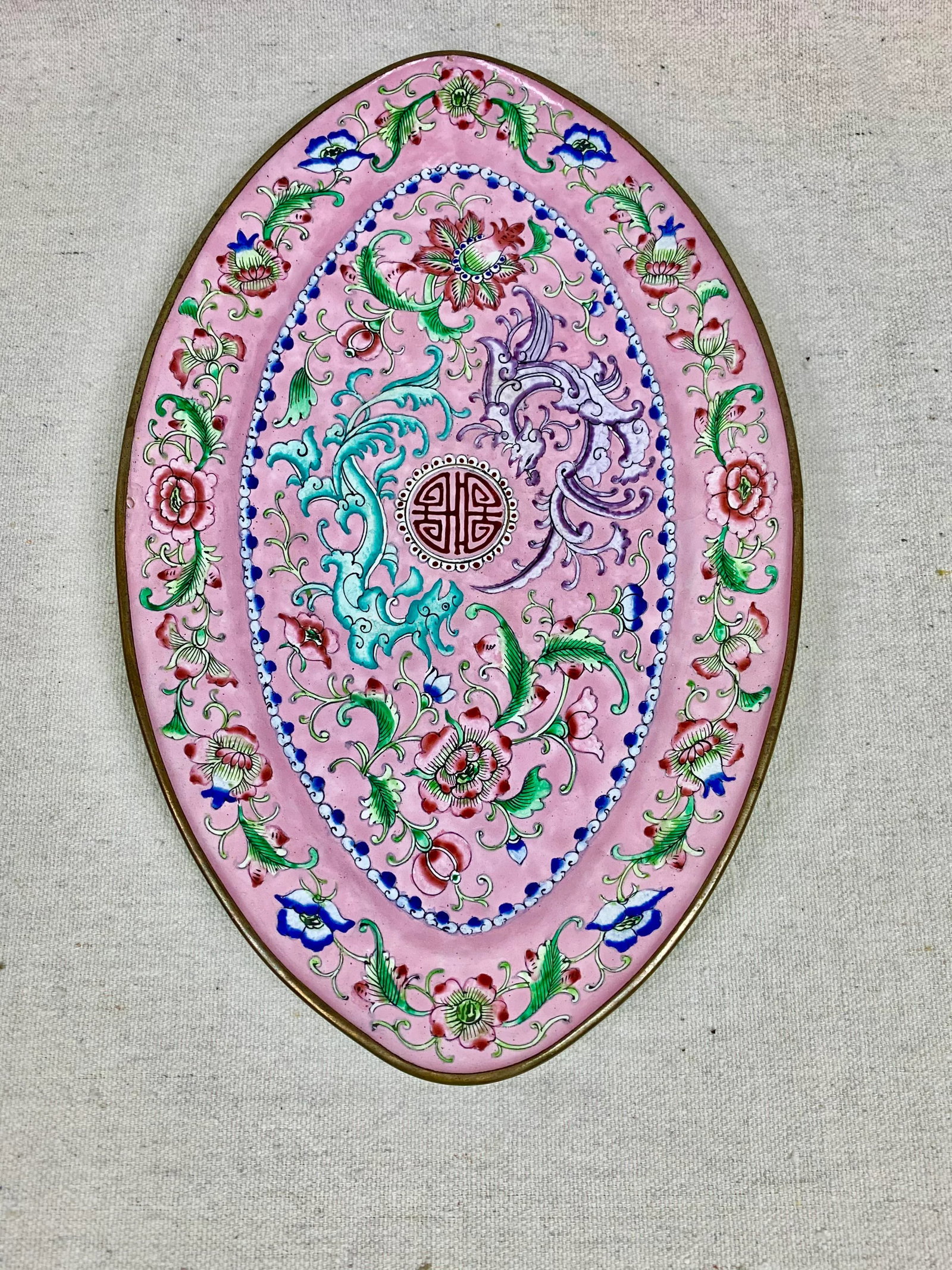 Vintage Pink Canton Cloisonne Tray - 4