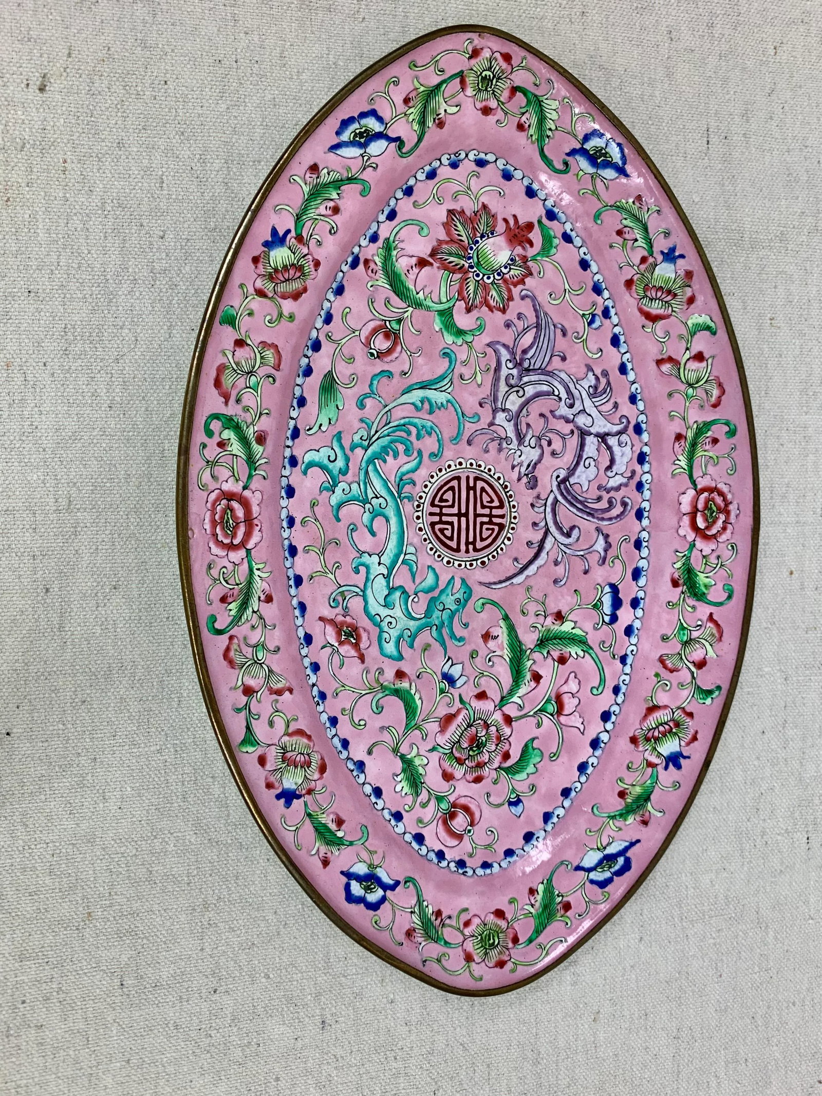 Vintage Pink Canton Cloisonne Tray - 5