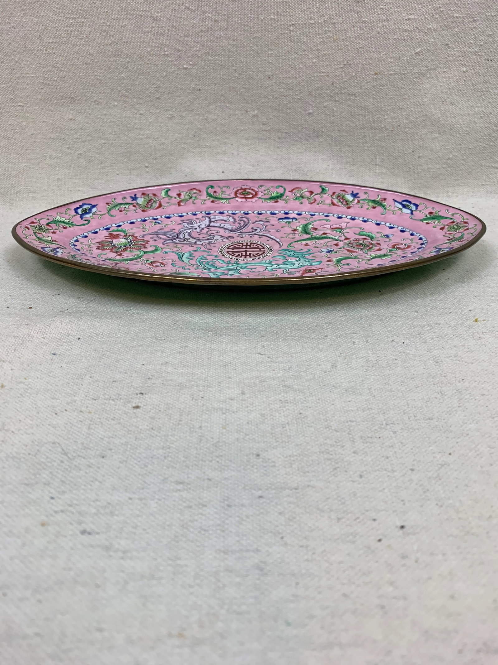 Vintage Pink Canton Cloisonne Tray - 6