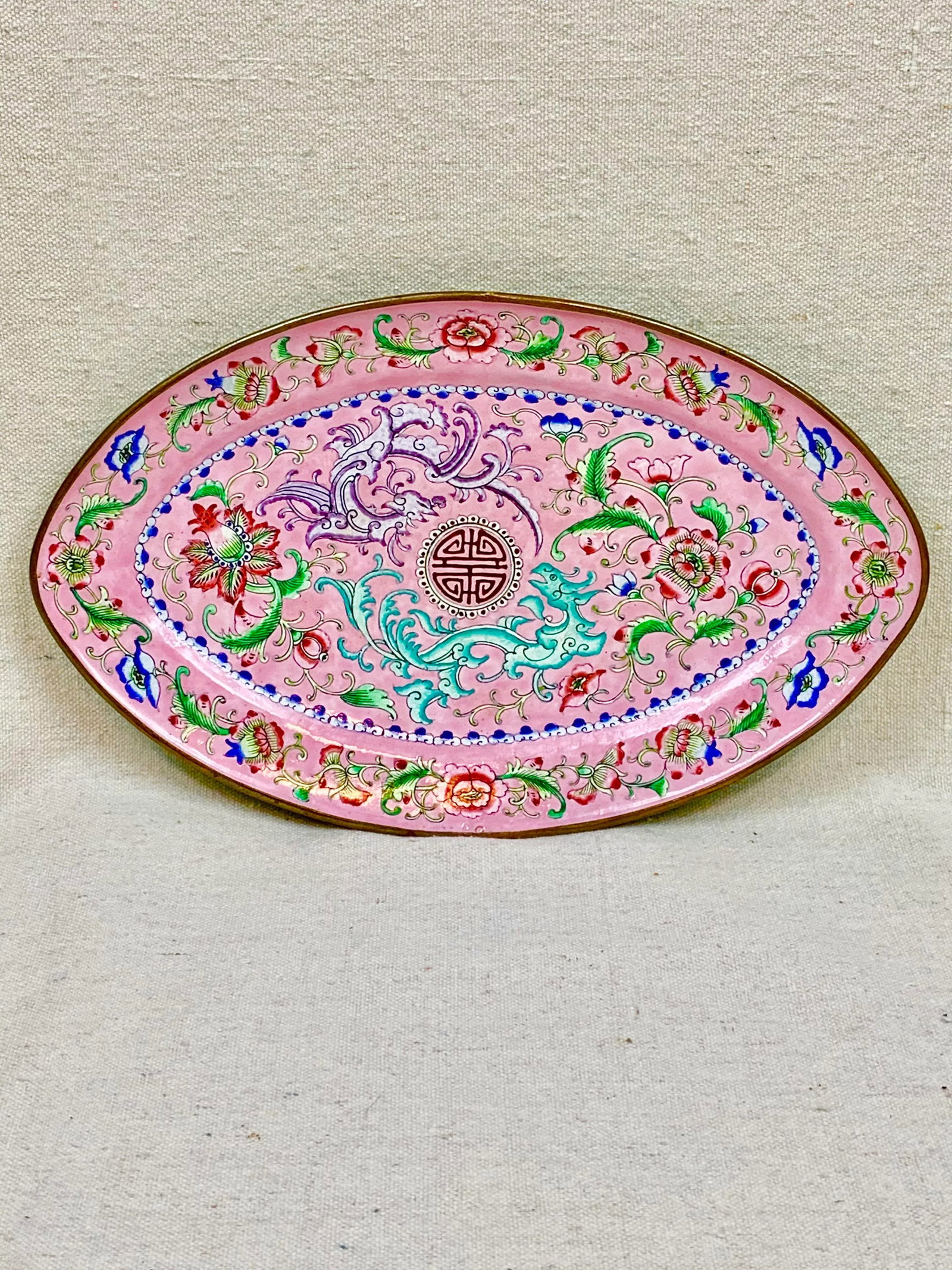 Vintage Pink Canton Cloisonne Tray - 9