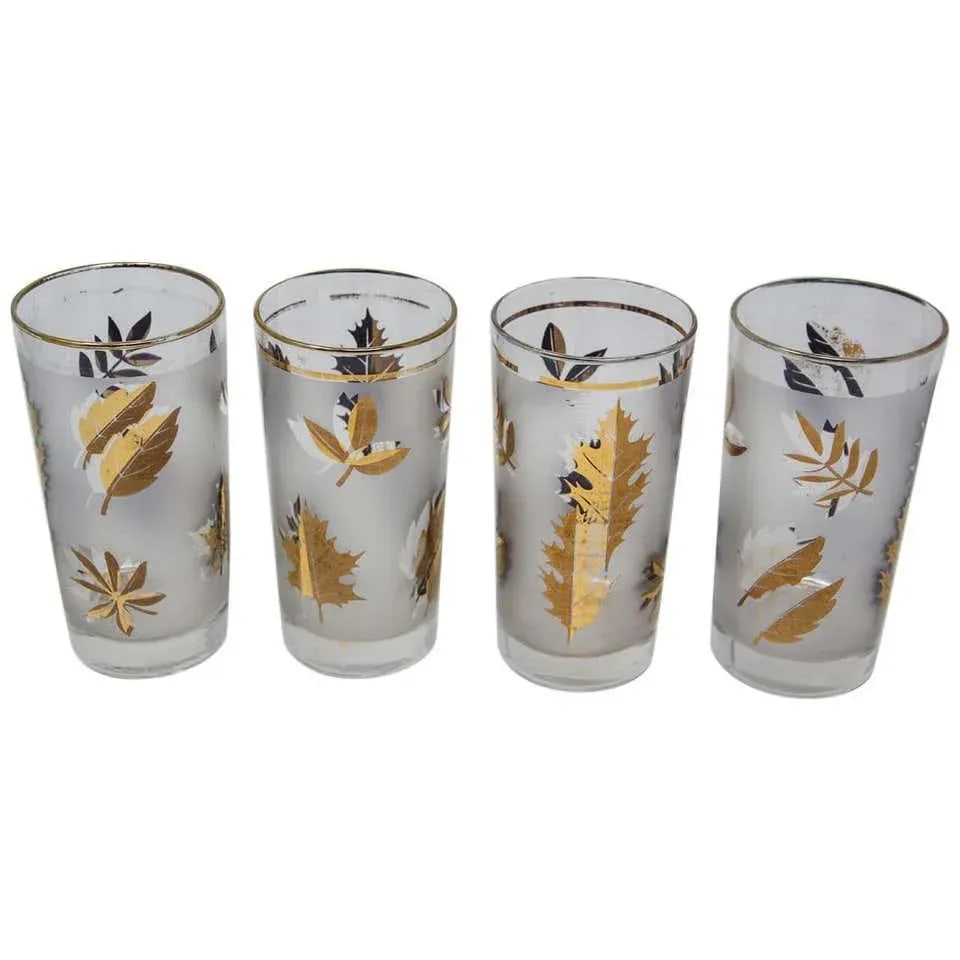 Vintage Mid 20th Century Cocktail Glasses by Libbey with Gold Leaf Design - Set of 4 - 13