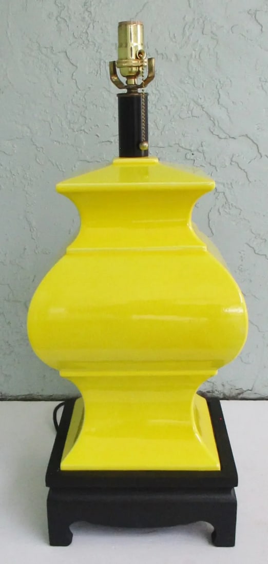 Mid-Century Modern Chapman Yellow Chinoiserie Table Lamps With Original Shades - a Pair - 3